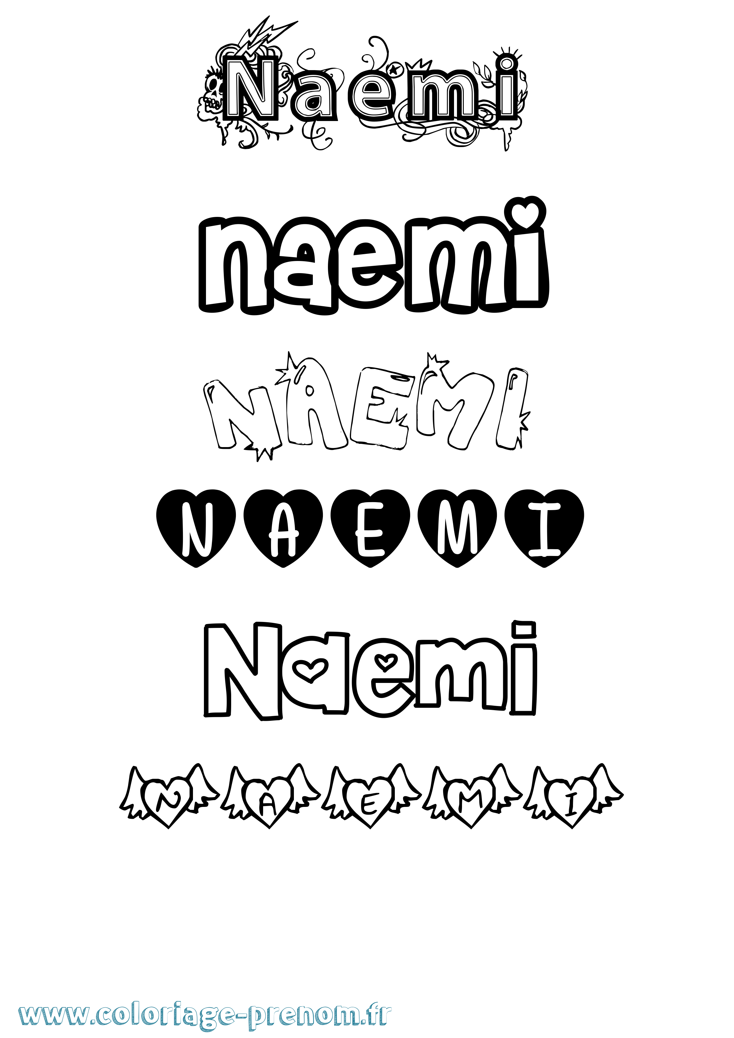Coloriage prénom Naemi Girly
