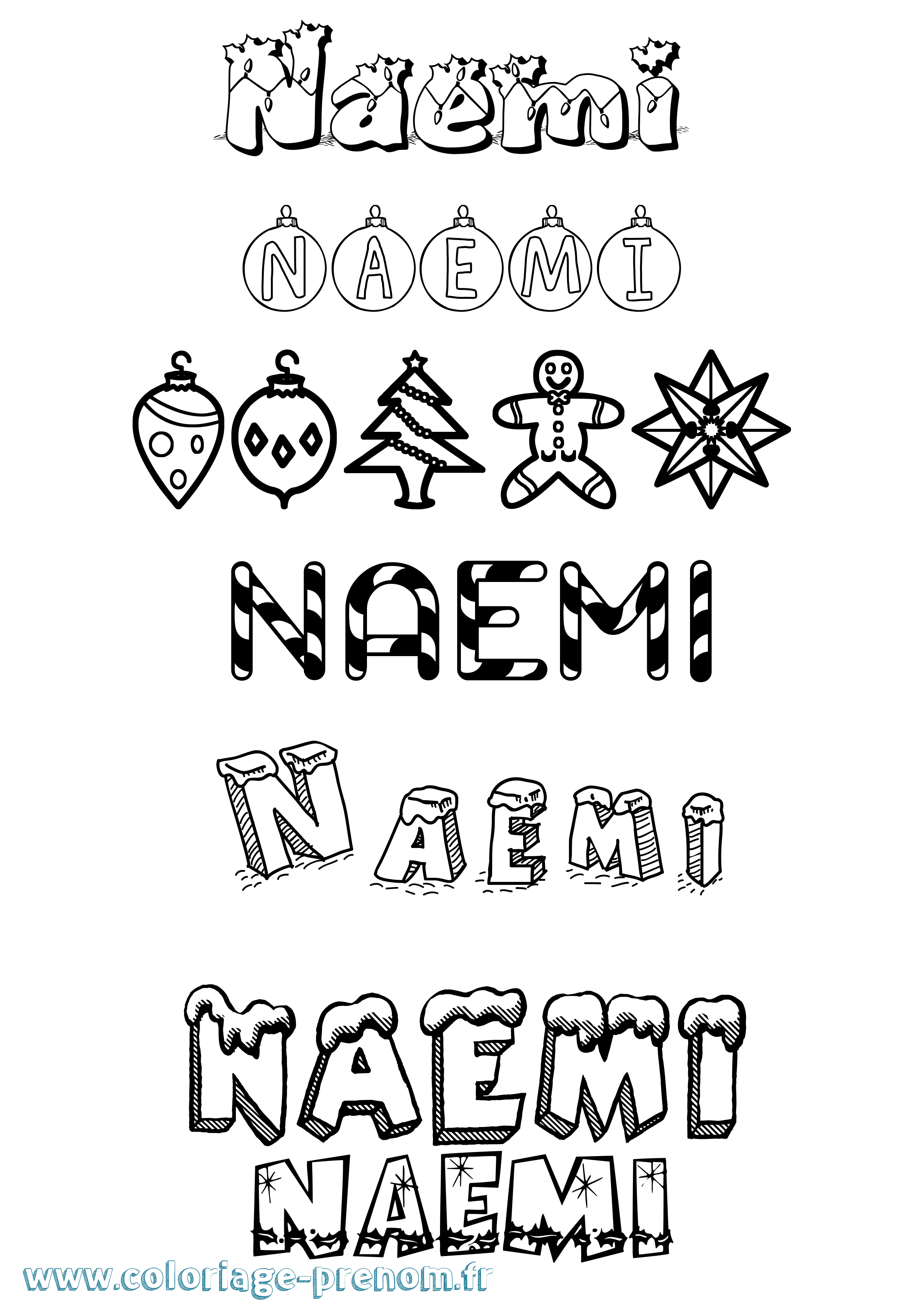 Coloriage prénom Naemi Noël