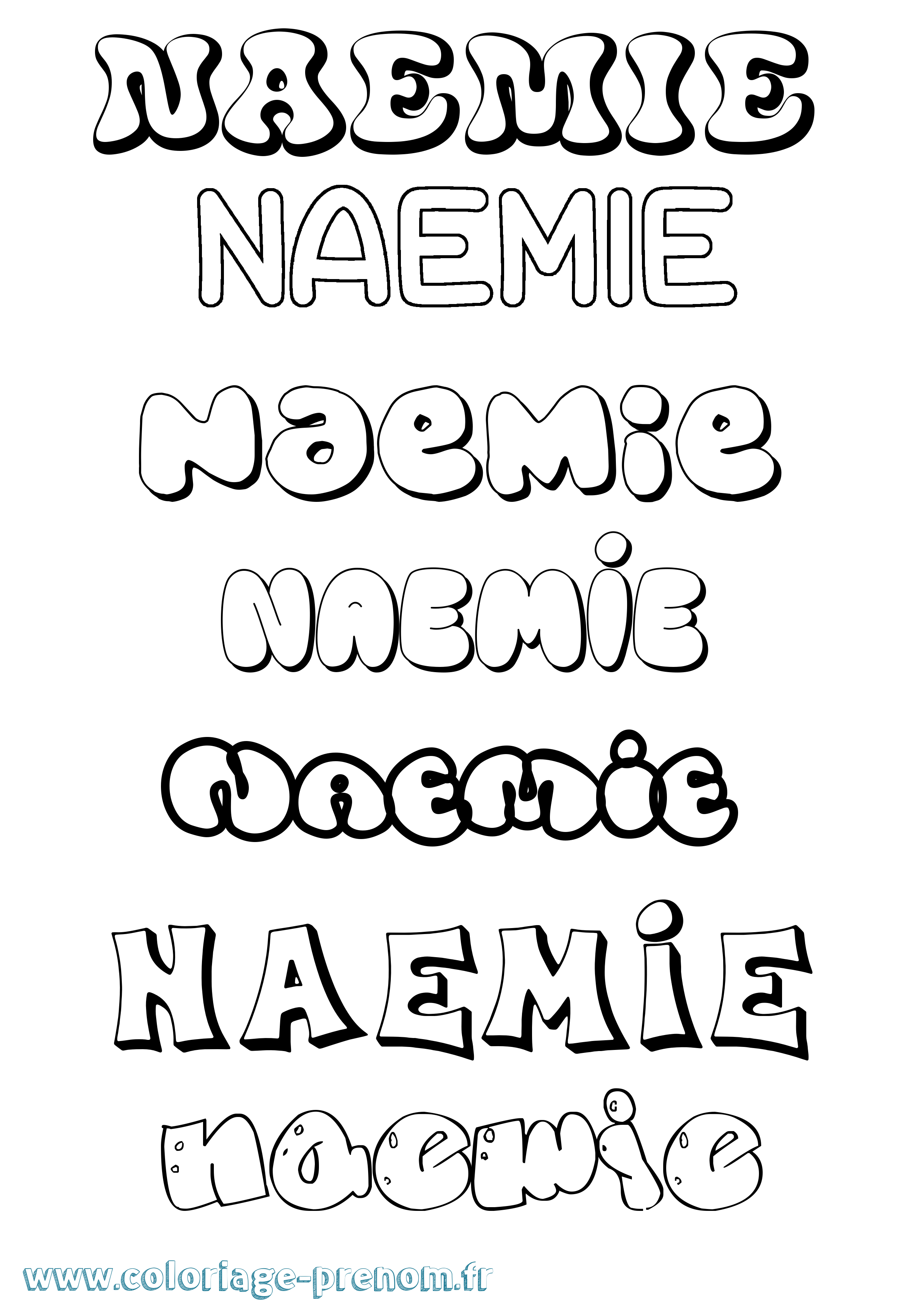 Coloriage prénom Naemie Bubble
