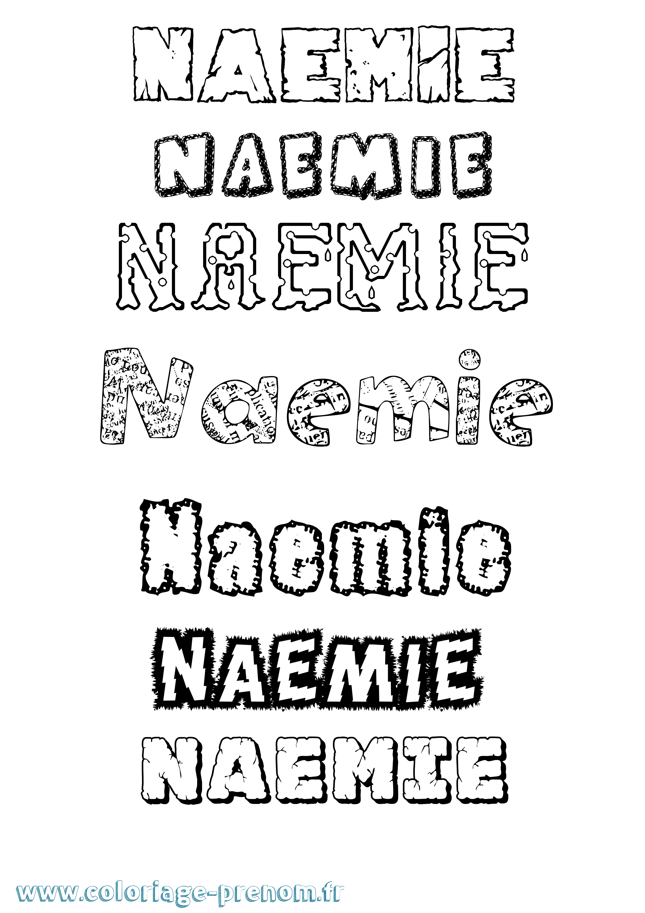 Coloriage prénom Naemie Destructuré