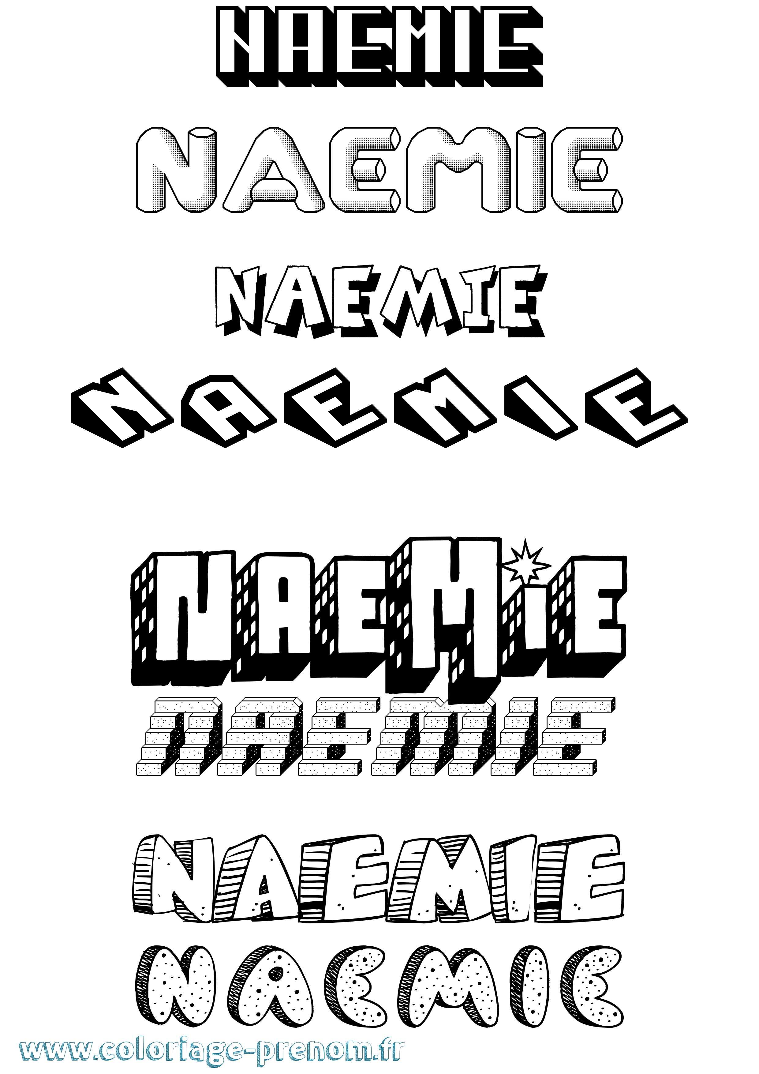 Coloriage prénom Naemie Effet 3D