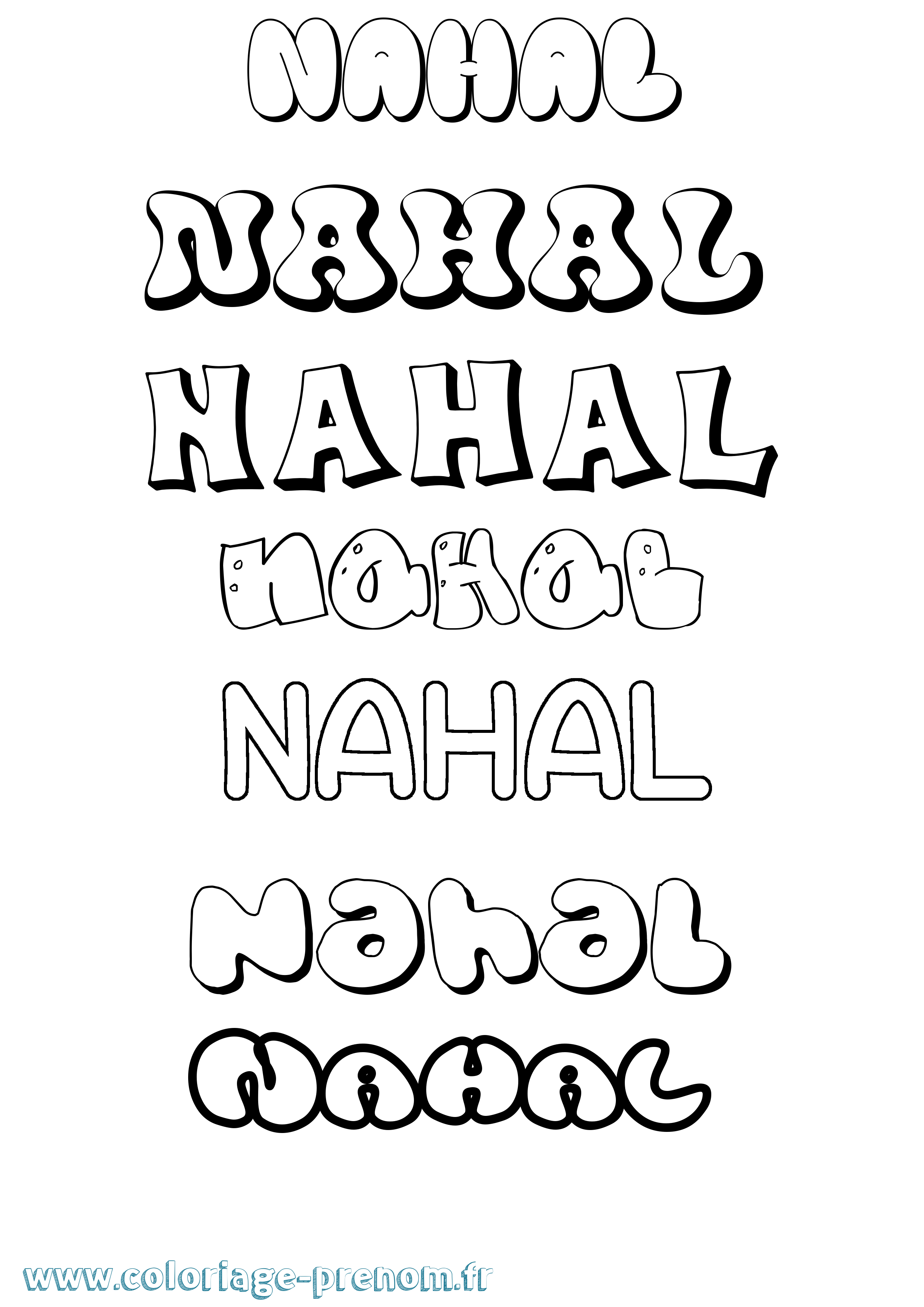 Coloriage prénom Nahal Bubble