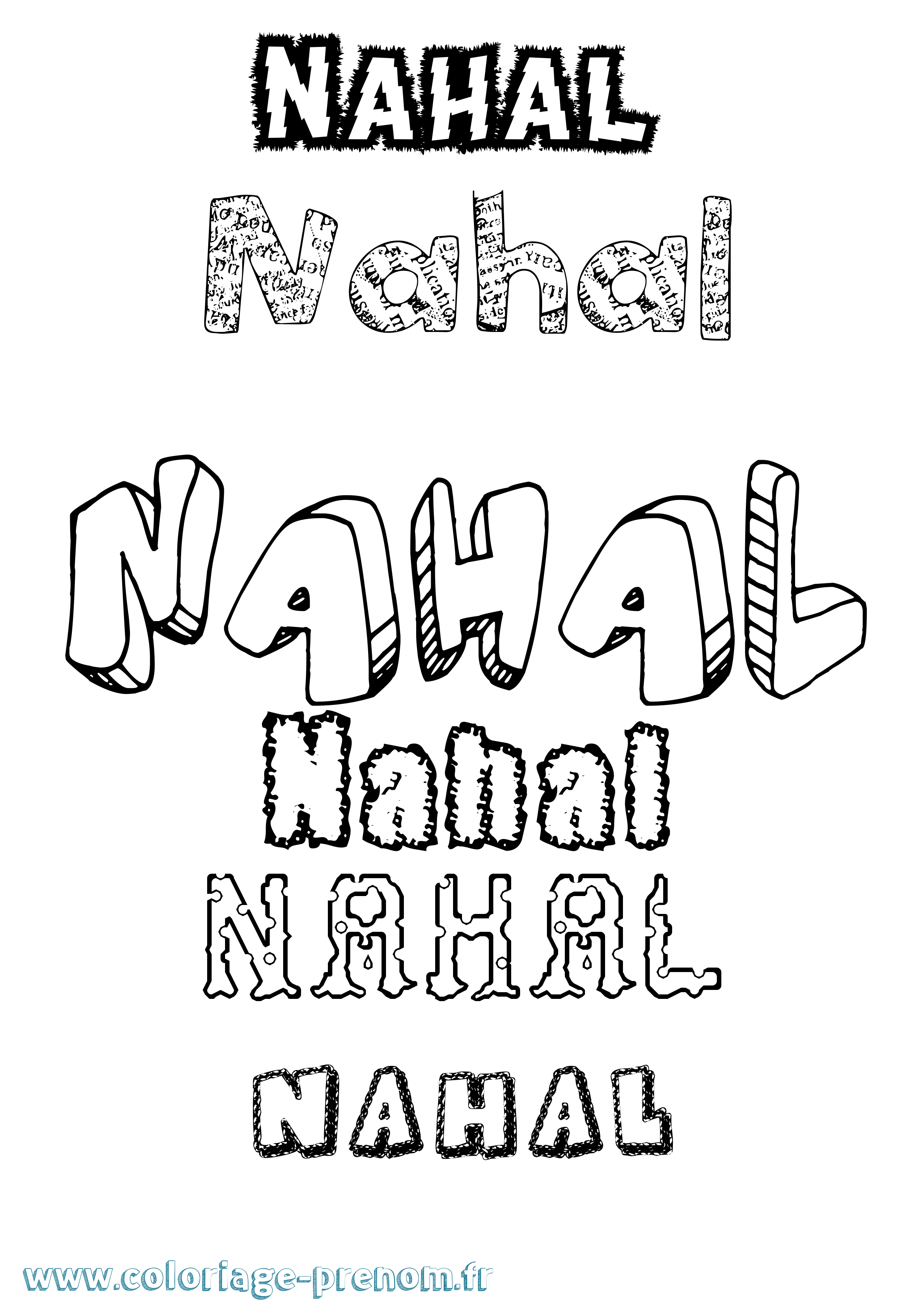 Coloriage prénom Nahal Destructuré