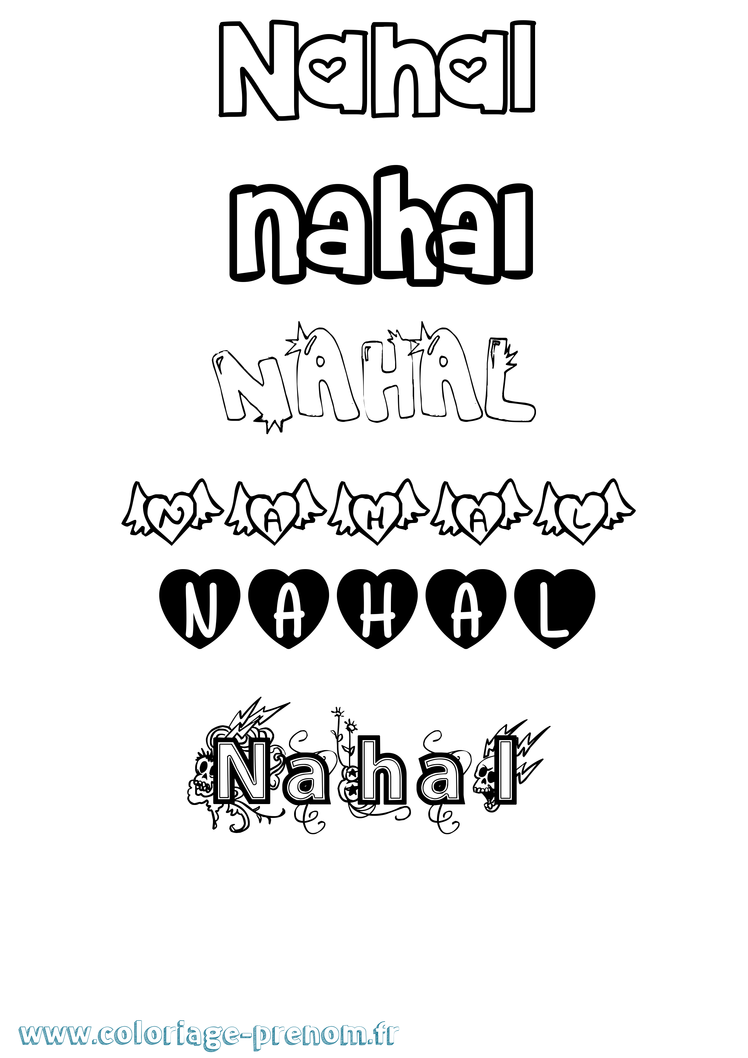 Coloriage prénom Nahal Girly