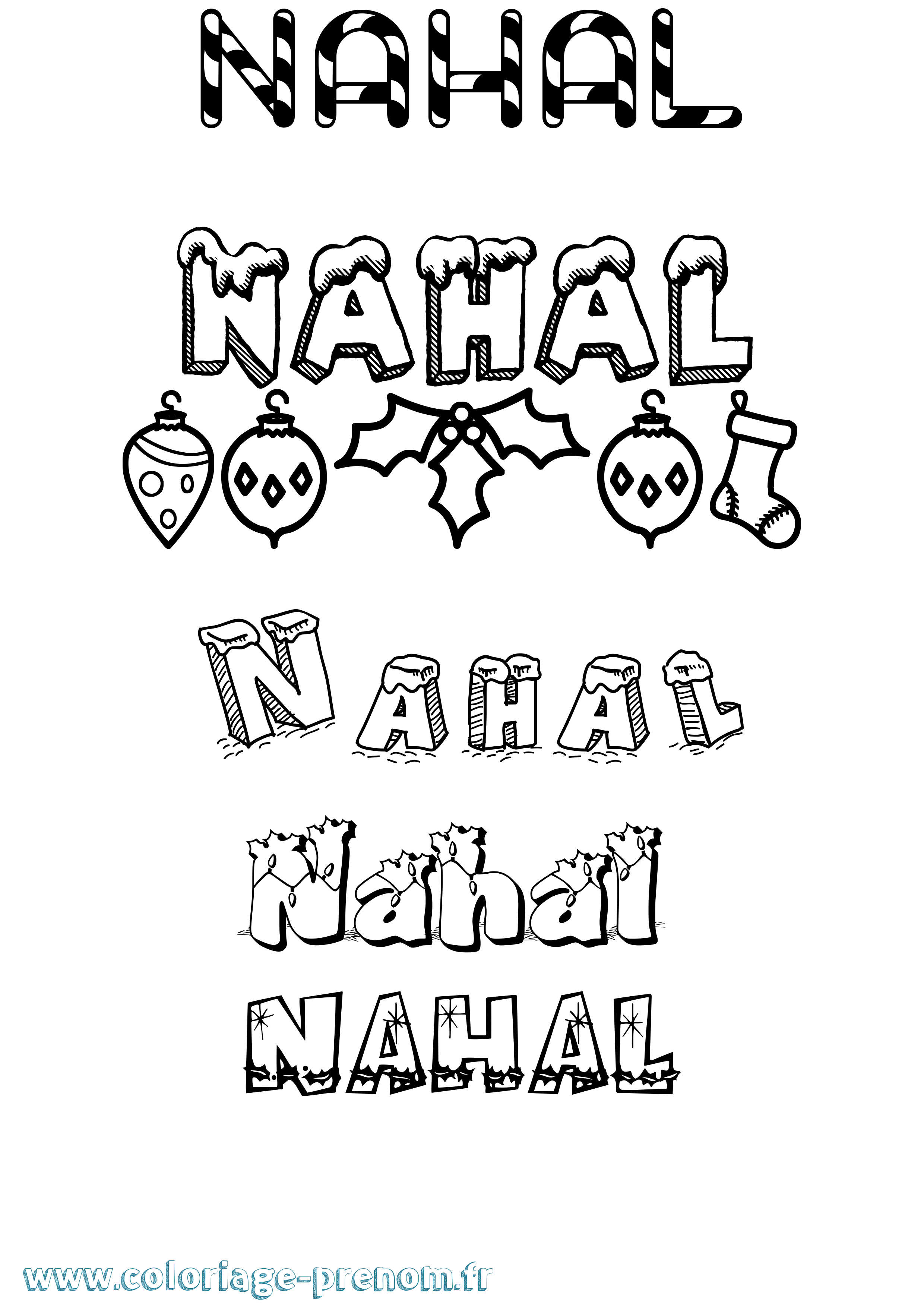 Coloriage prénom Nahal Noël