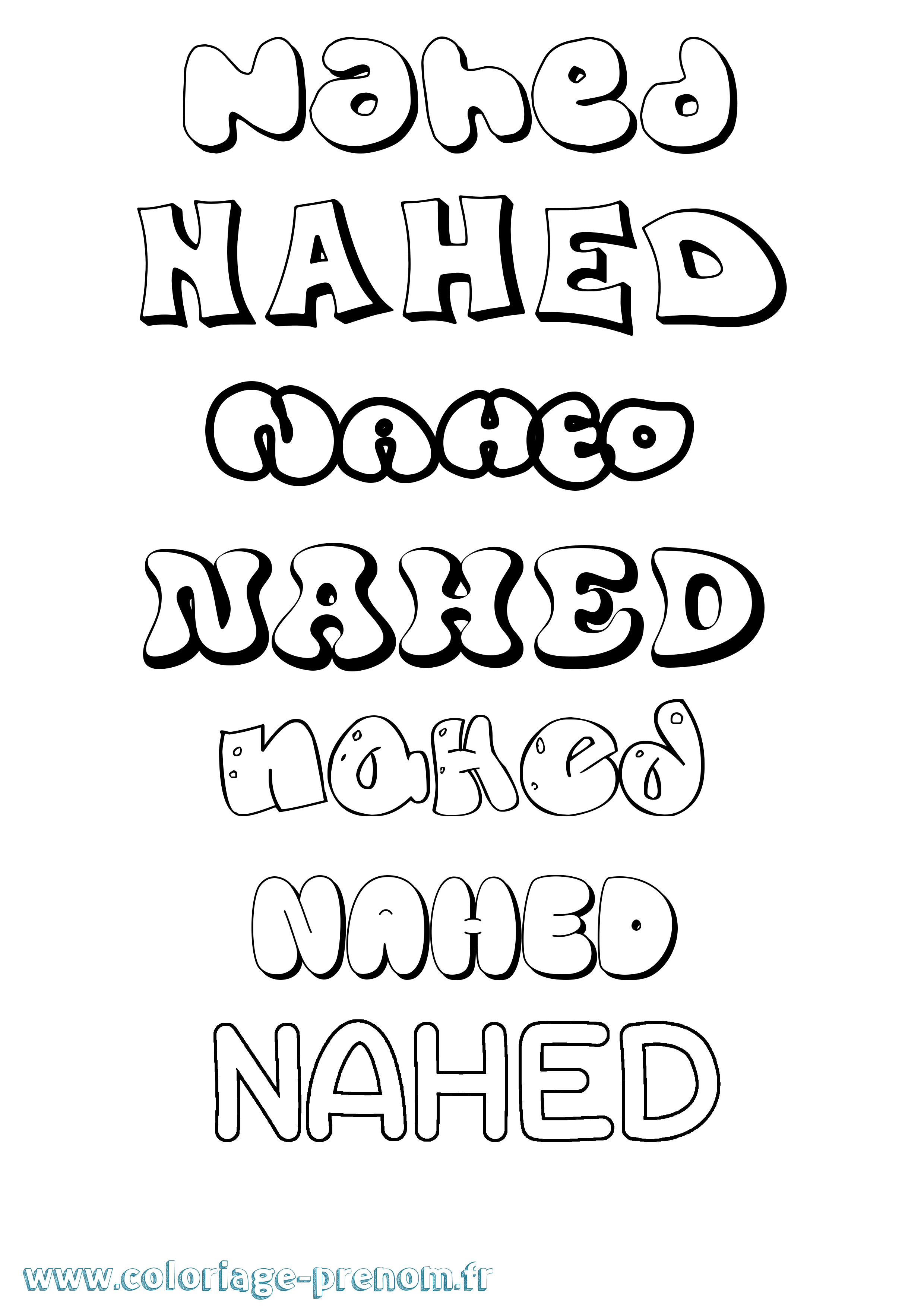 Coloriage prénom Nahed Bubble