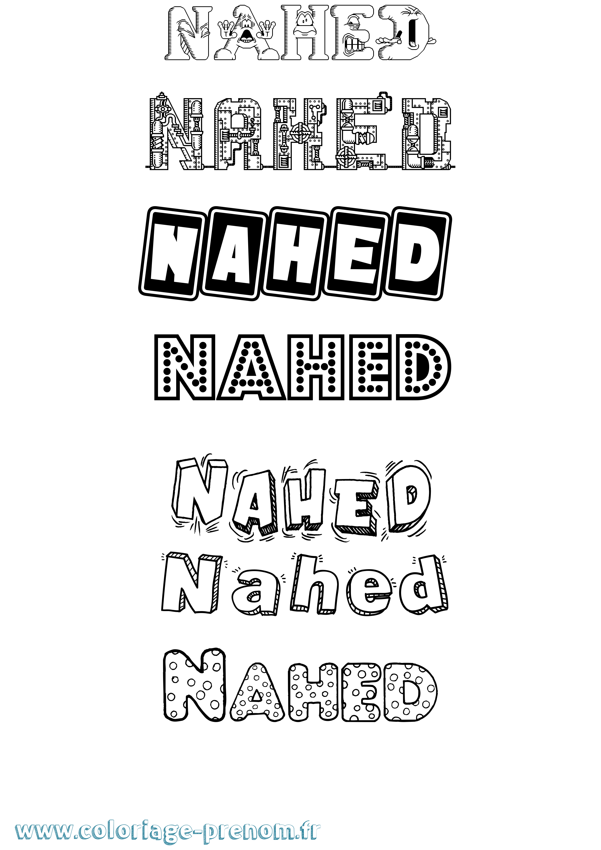 Coloriage prénom Nahed Fun