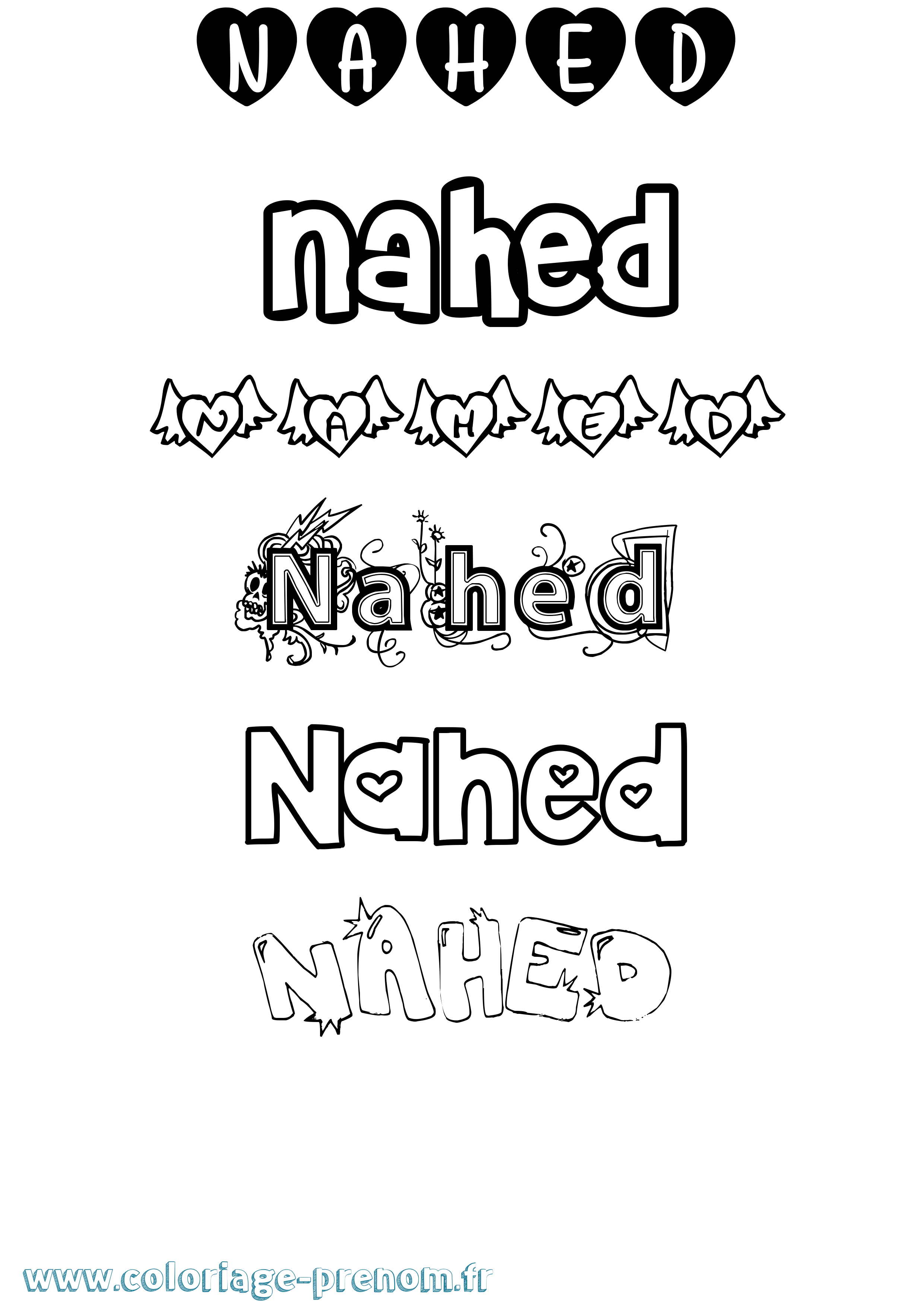 Coloriage prénom Nahed Girly