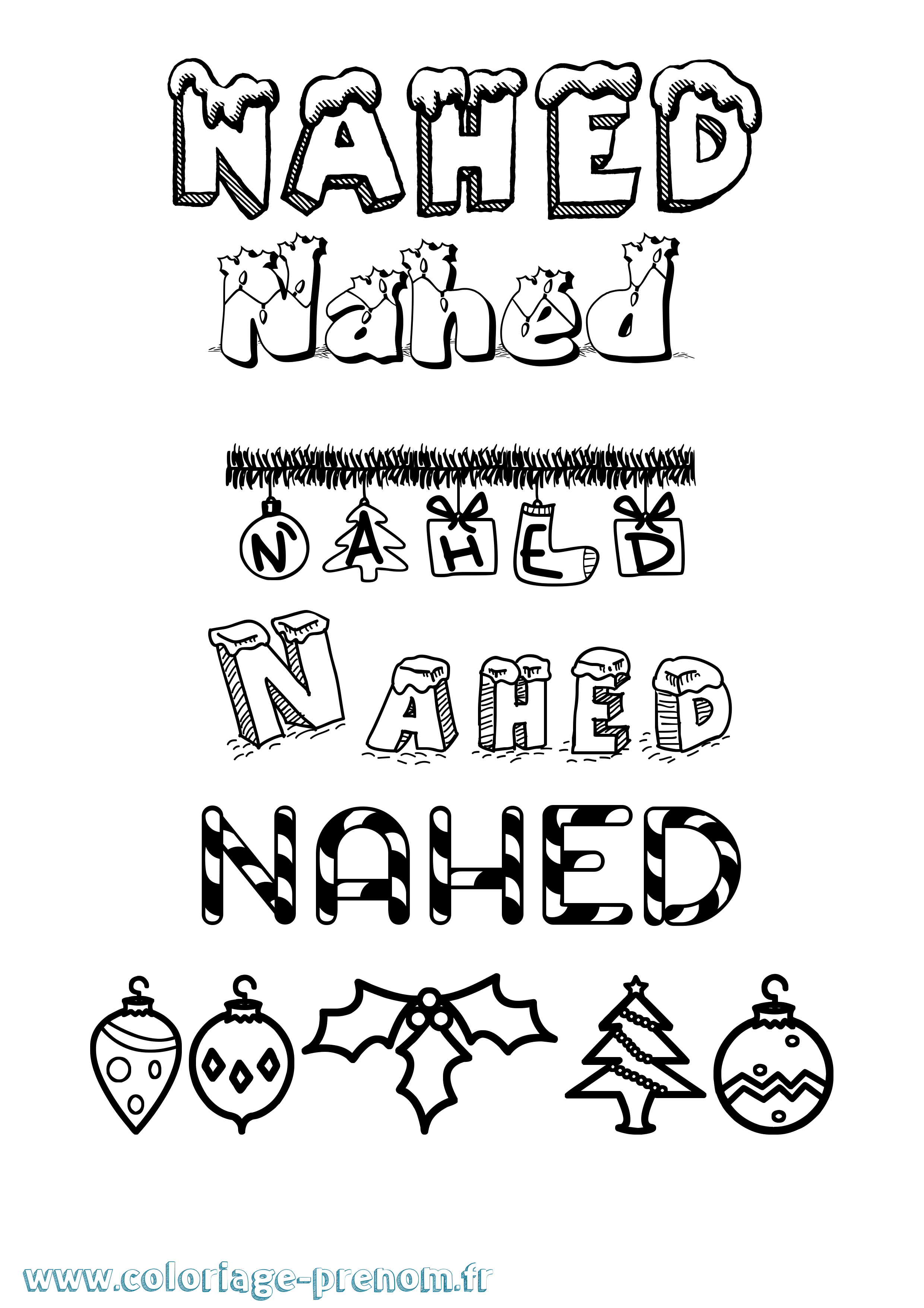 Coloriage prénom Nahed Noël