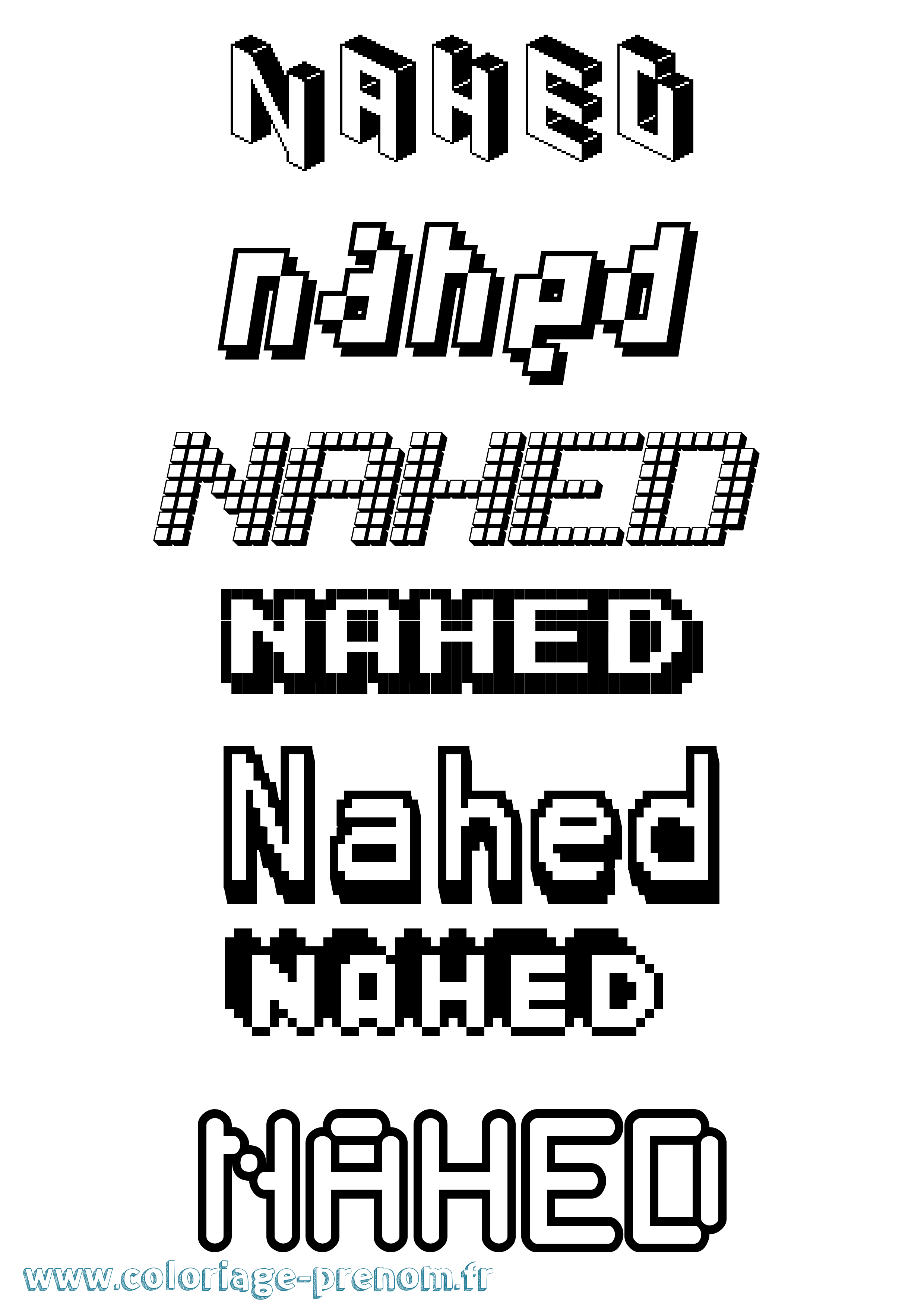 Coloriage prénom Nahed Pixel