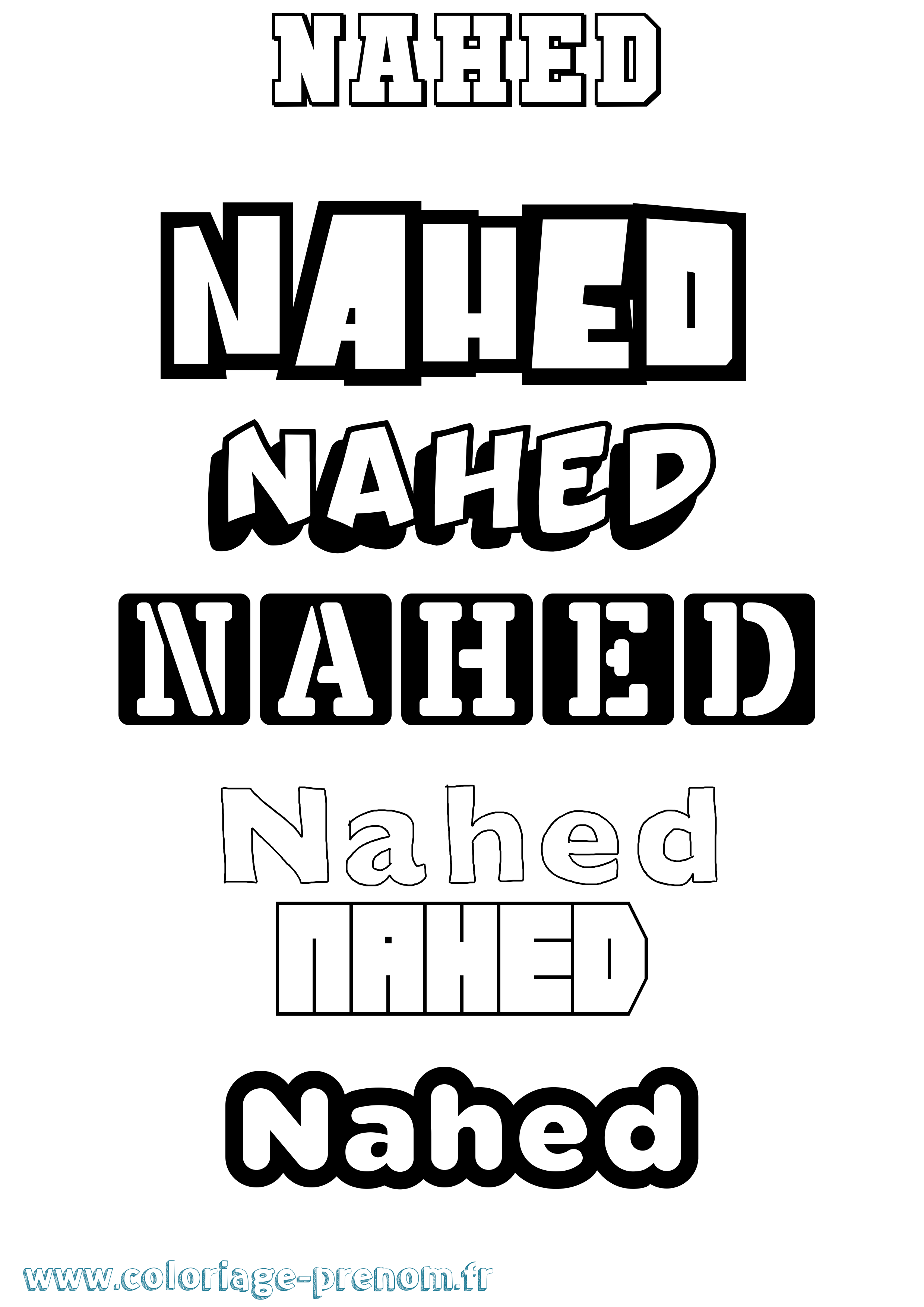 Coloriage prénom Nahed Simple