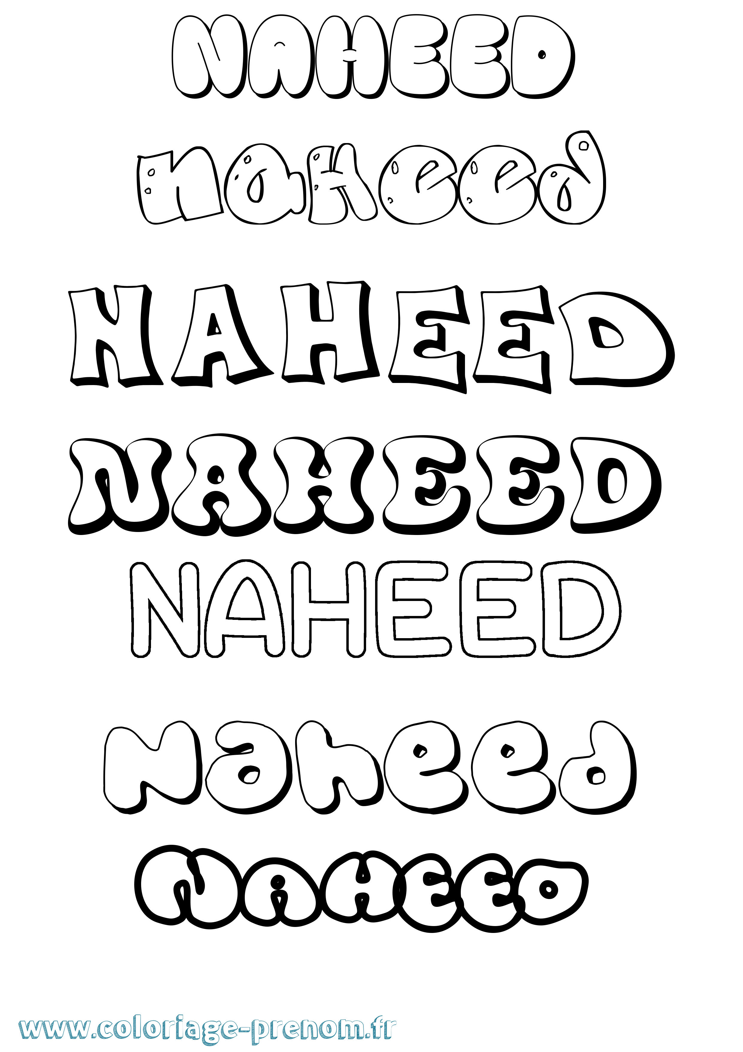 Coloriage prénom Naheed Bubble