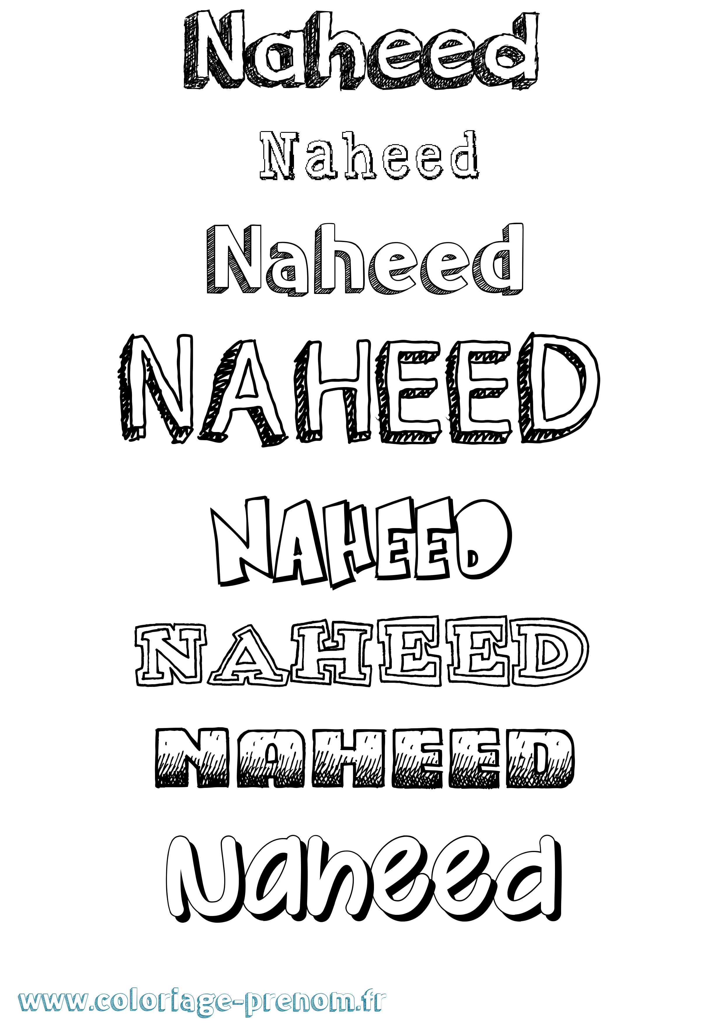 Coloriage prénom Naheed Dessiné