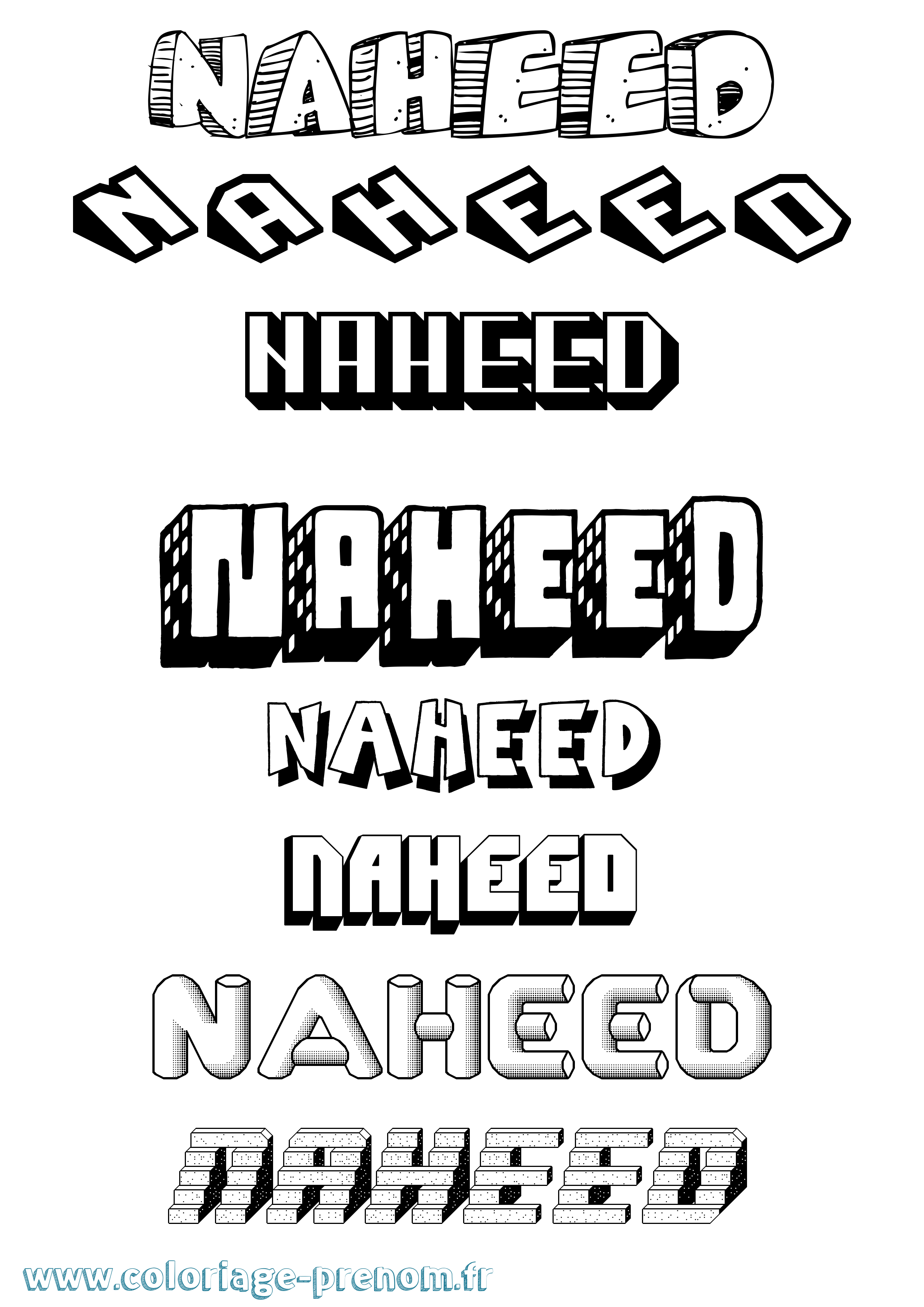 Coloriage prénom Naheed Effet 3D