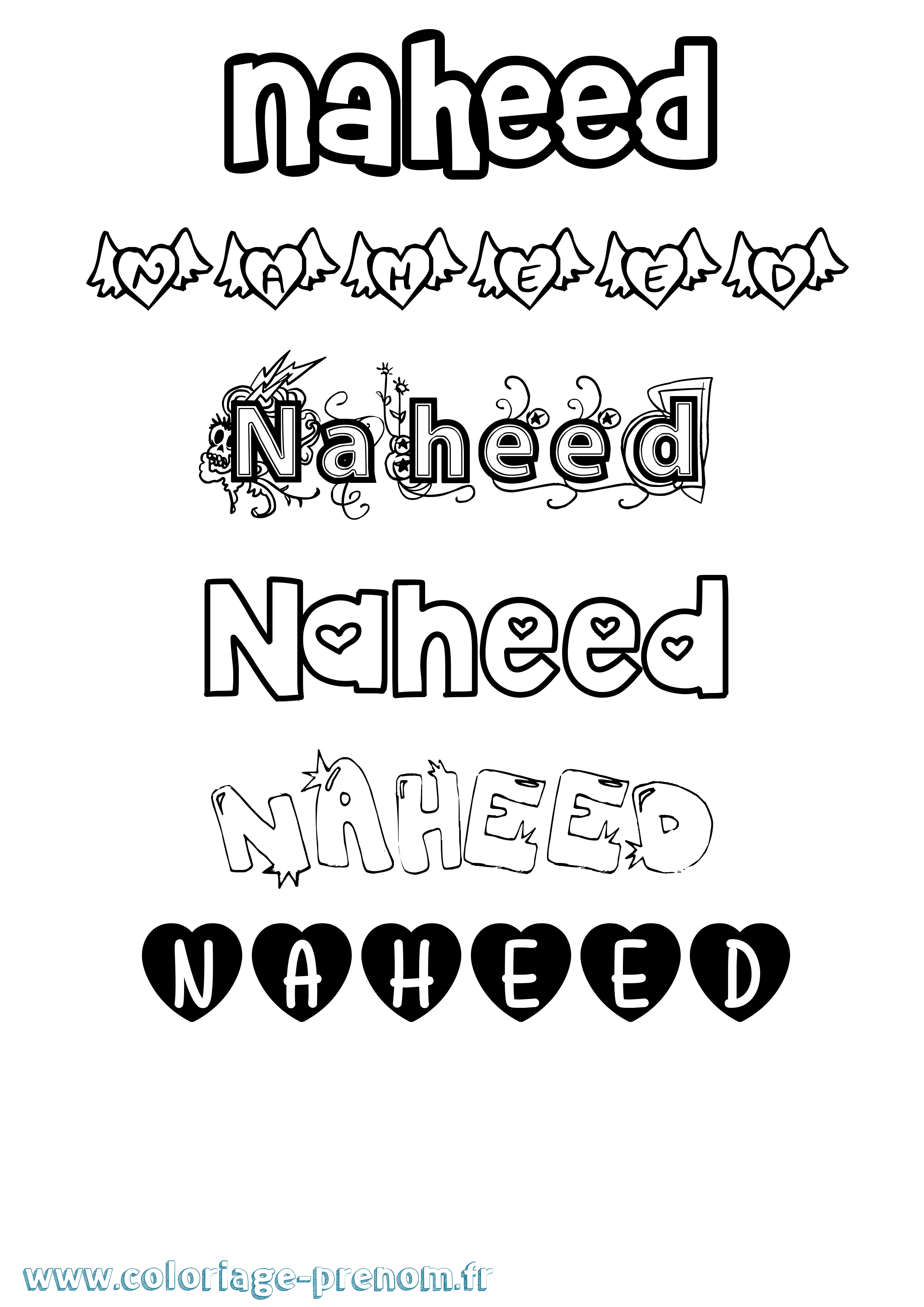 Coloriage prénom Naheed Girly