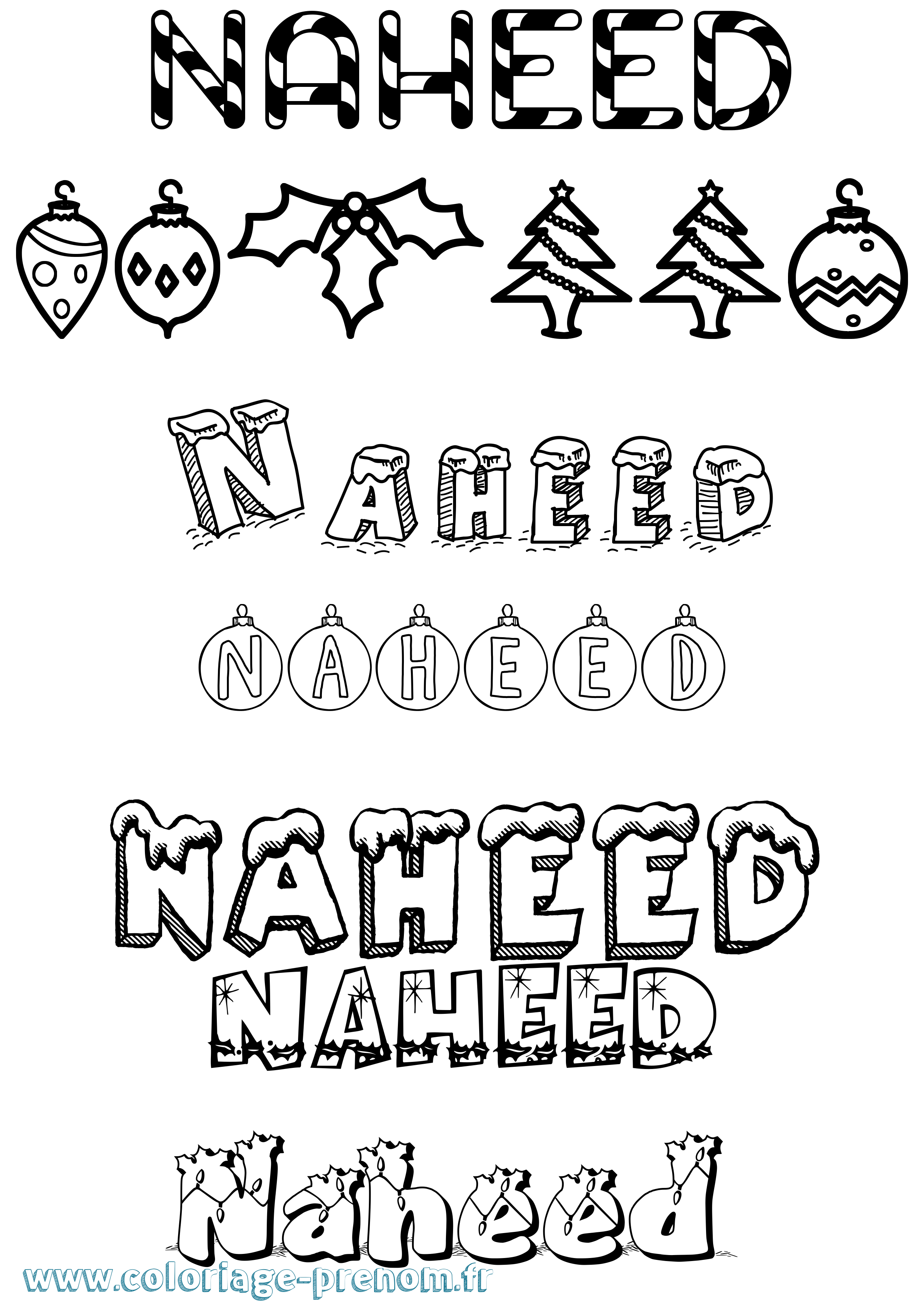 Coloriage prénom Naheed Noël