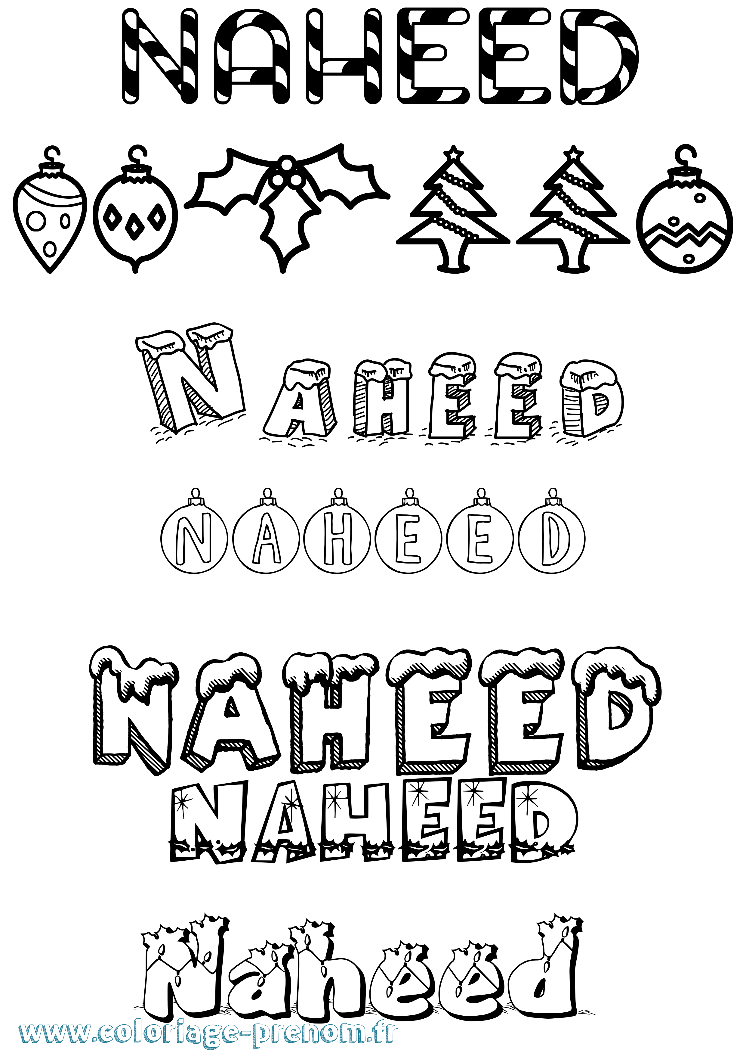 Coloriage Naheed Noël Coloriage prénom Naheed Noël