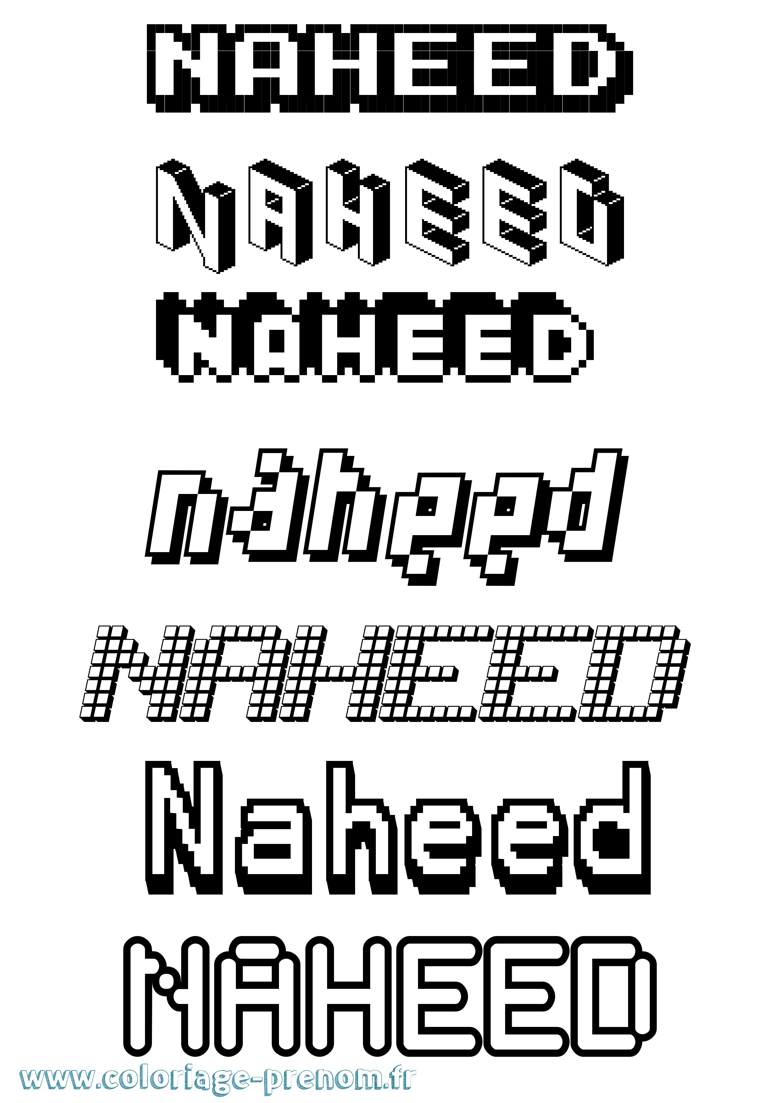 Coloriage prénom Naheed Pixel