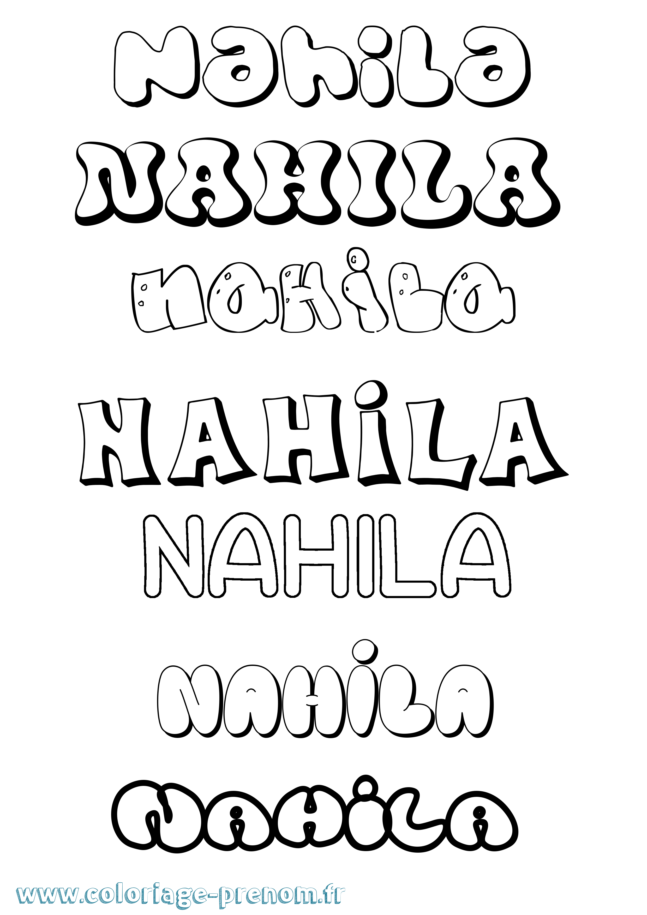 Coloriage prénom Nahila Bubble
