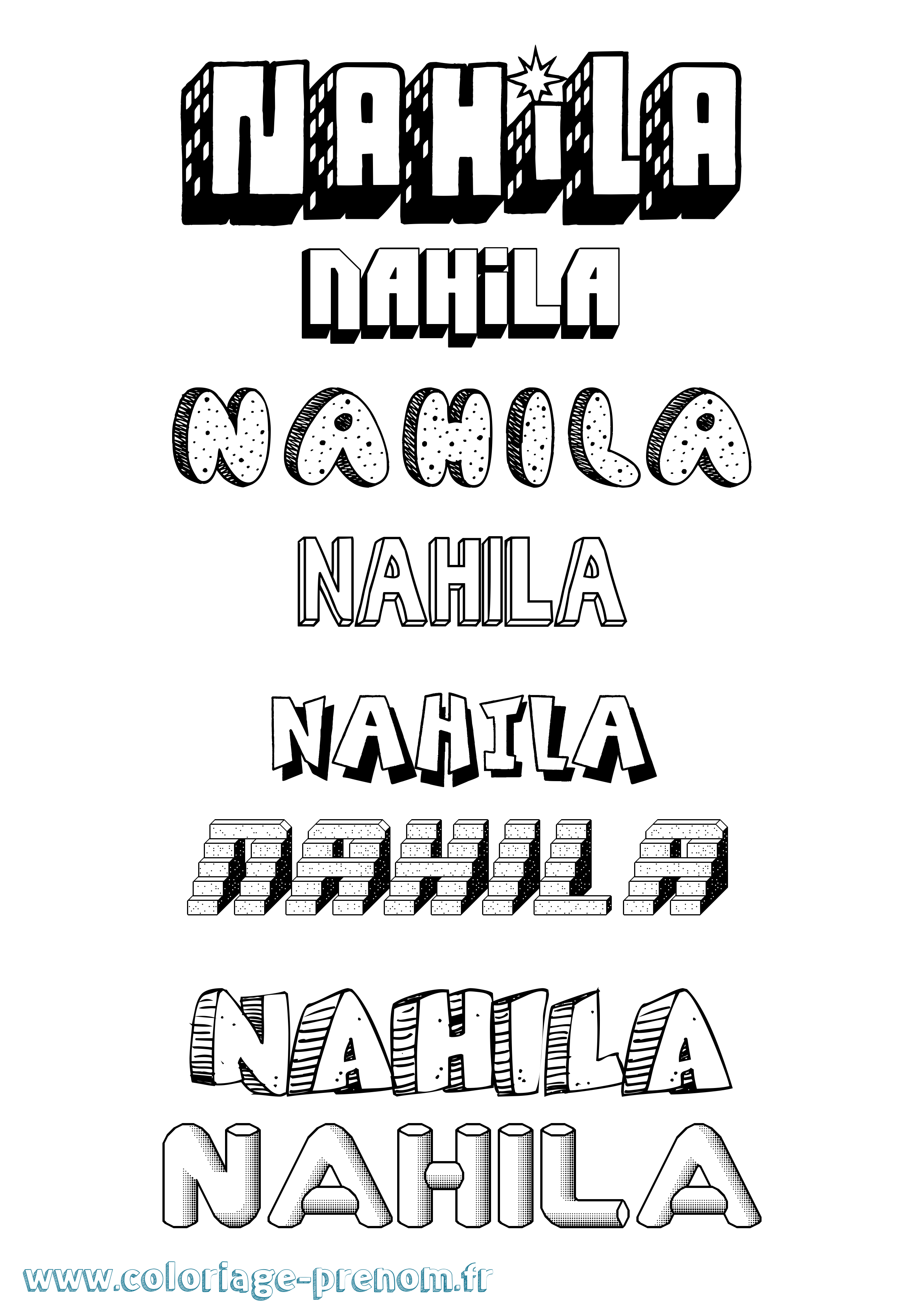 Coloriage prénom Nahila Effet 3D