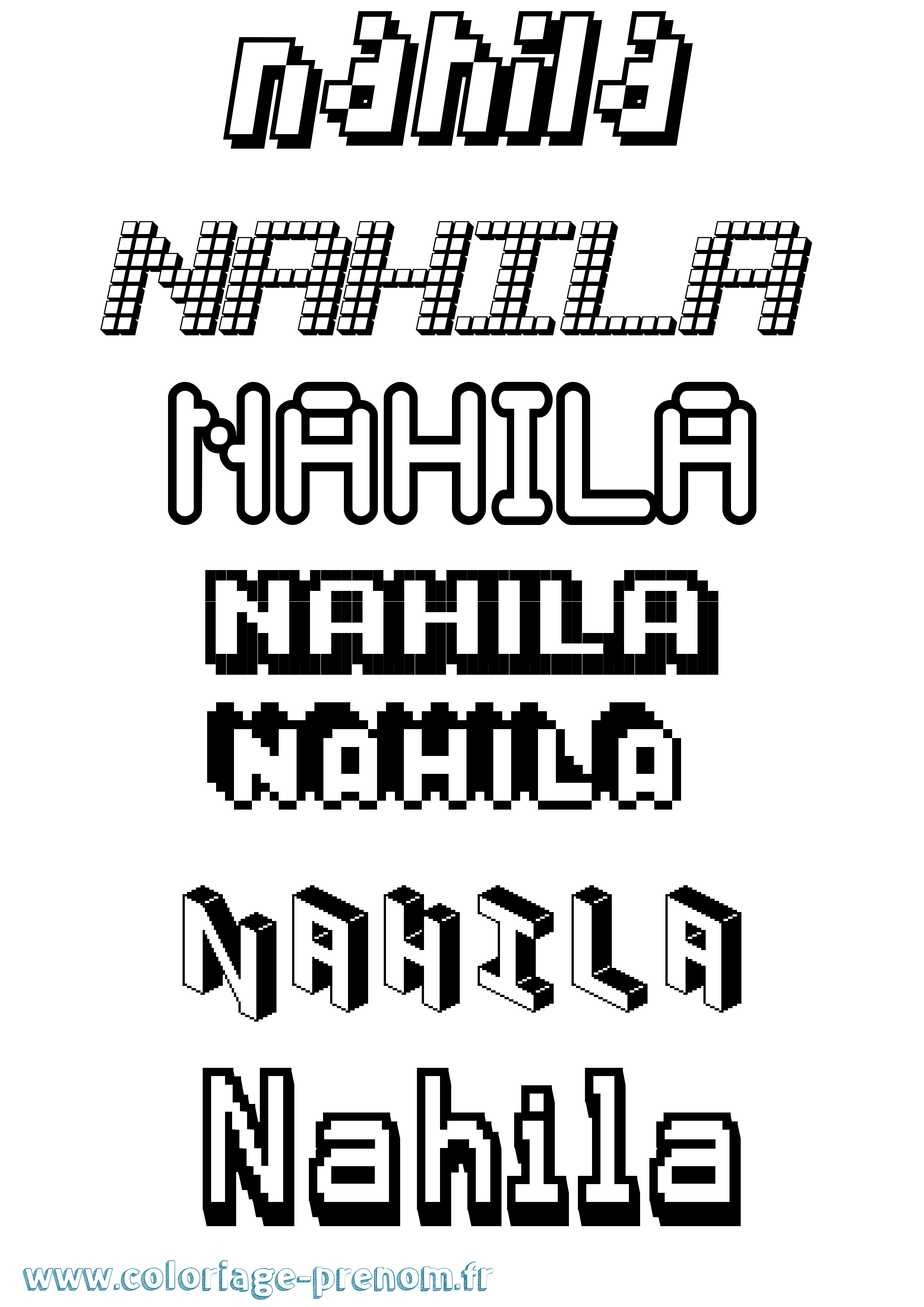 Coloriage prénom Nahila Pixel