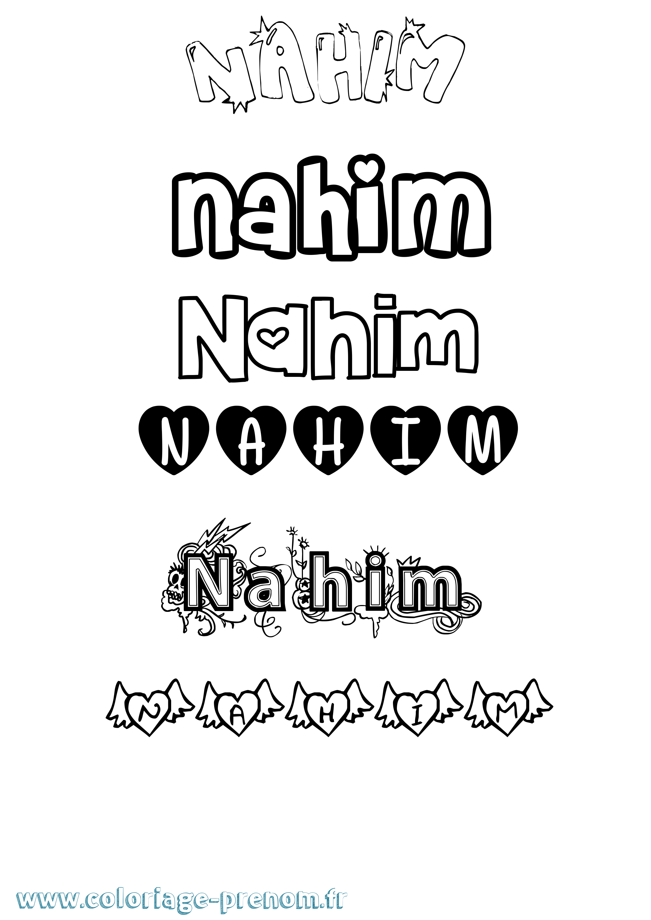 Coloriage prénom Nahim Girly