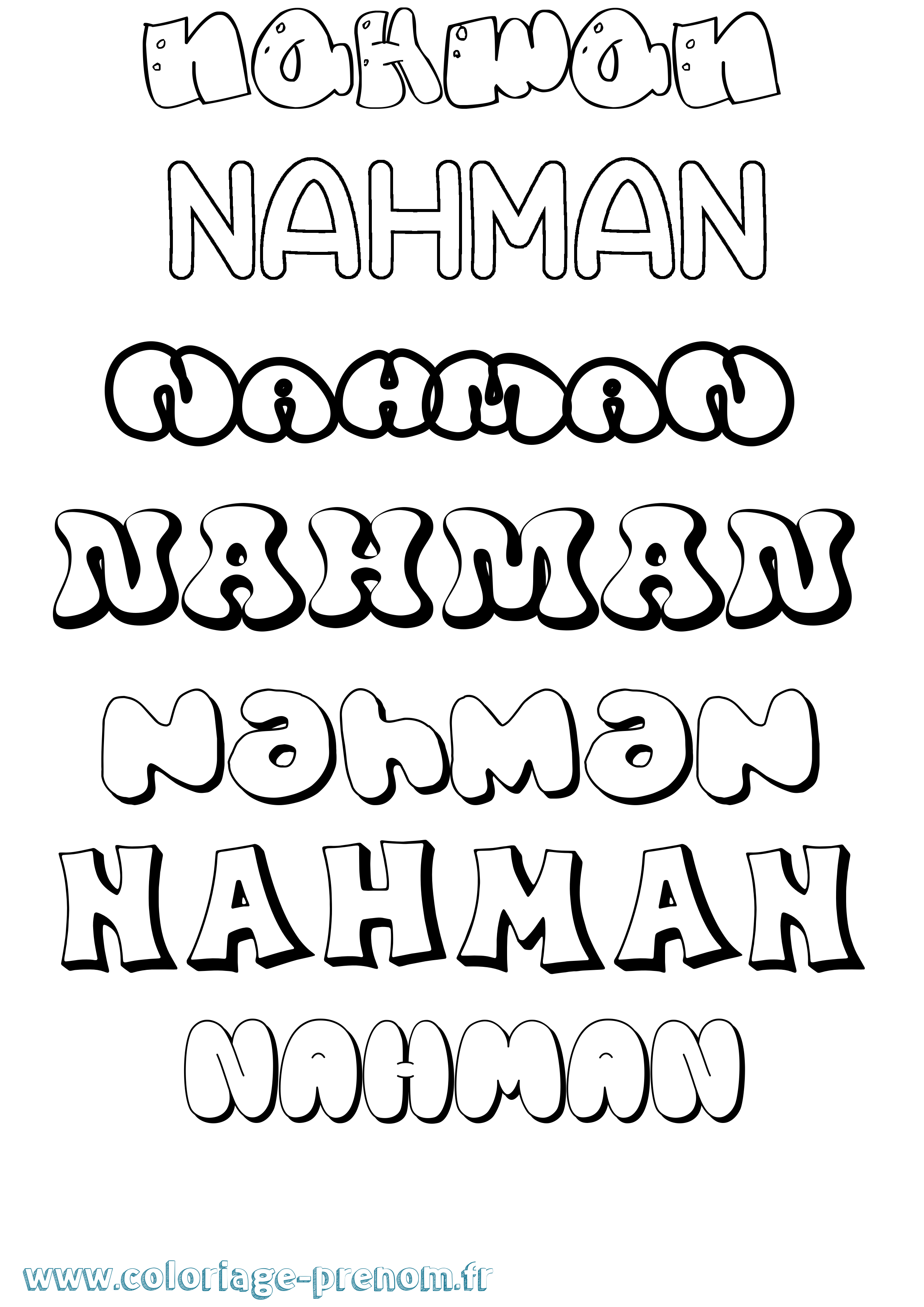 Coloriage prénom Nahman Bubble
