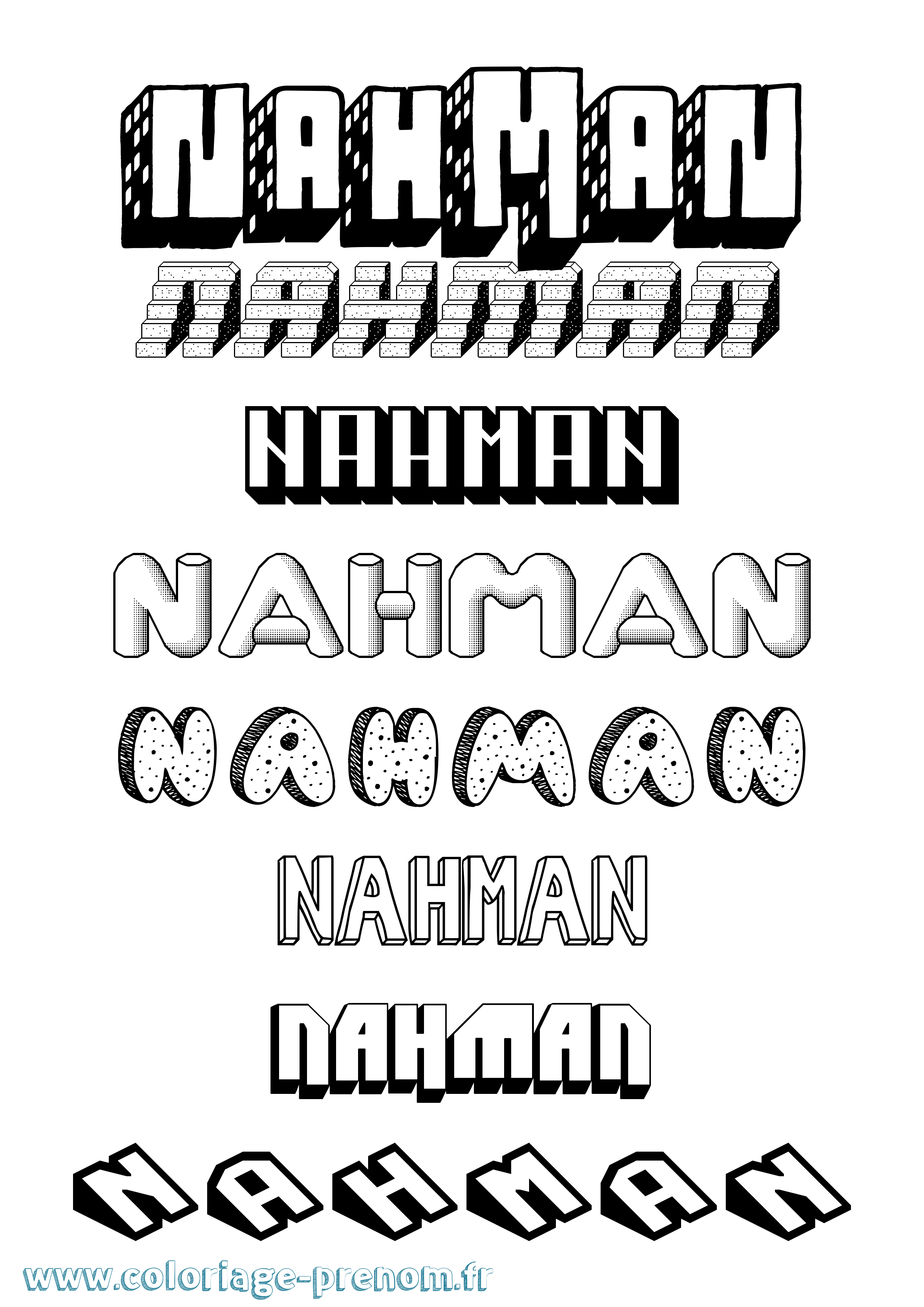 Coloriage prénom Nahman Effet 3D