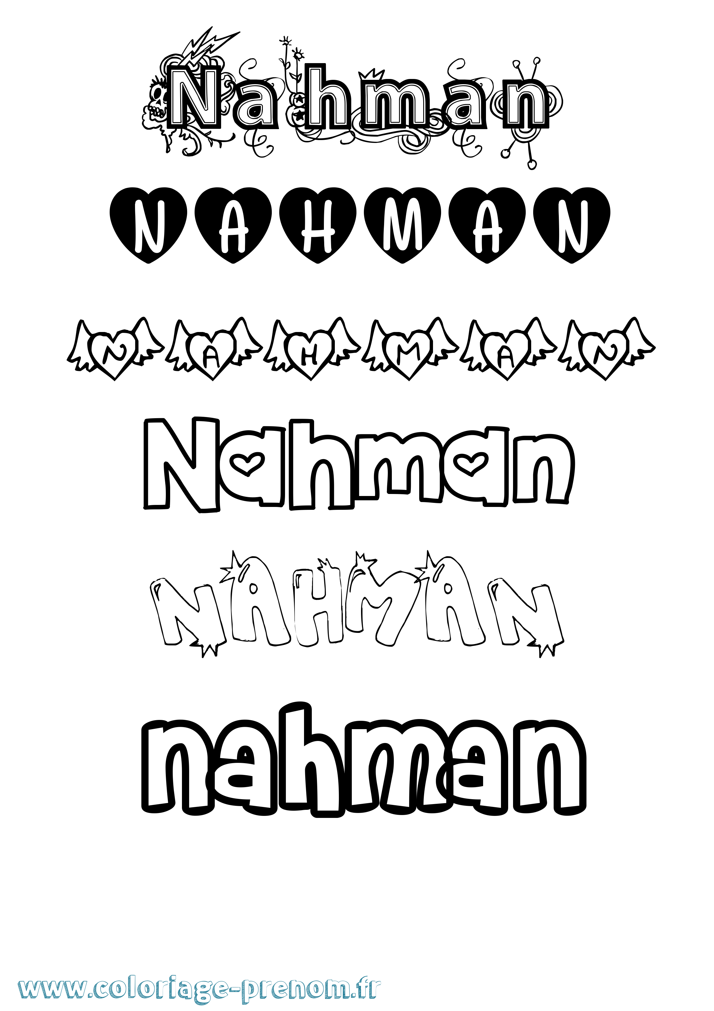 Coloriage prénom Nahman Girly