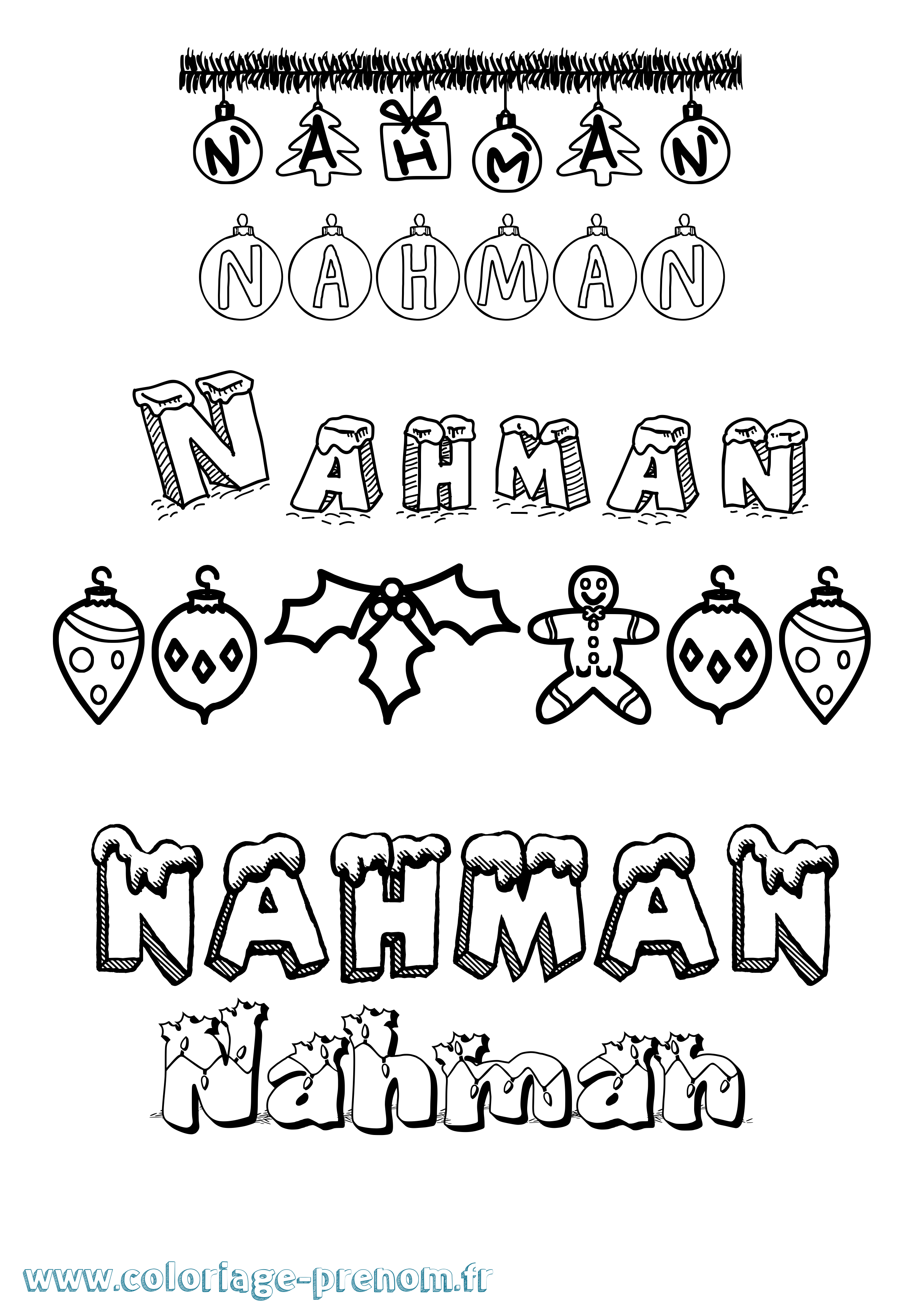 Coloriage prénom Nahman Noël