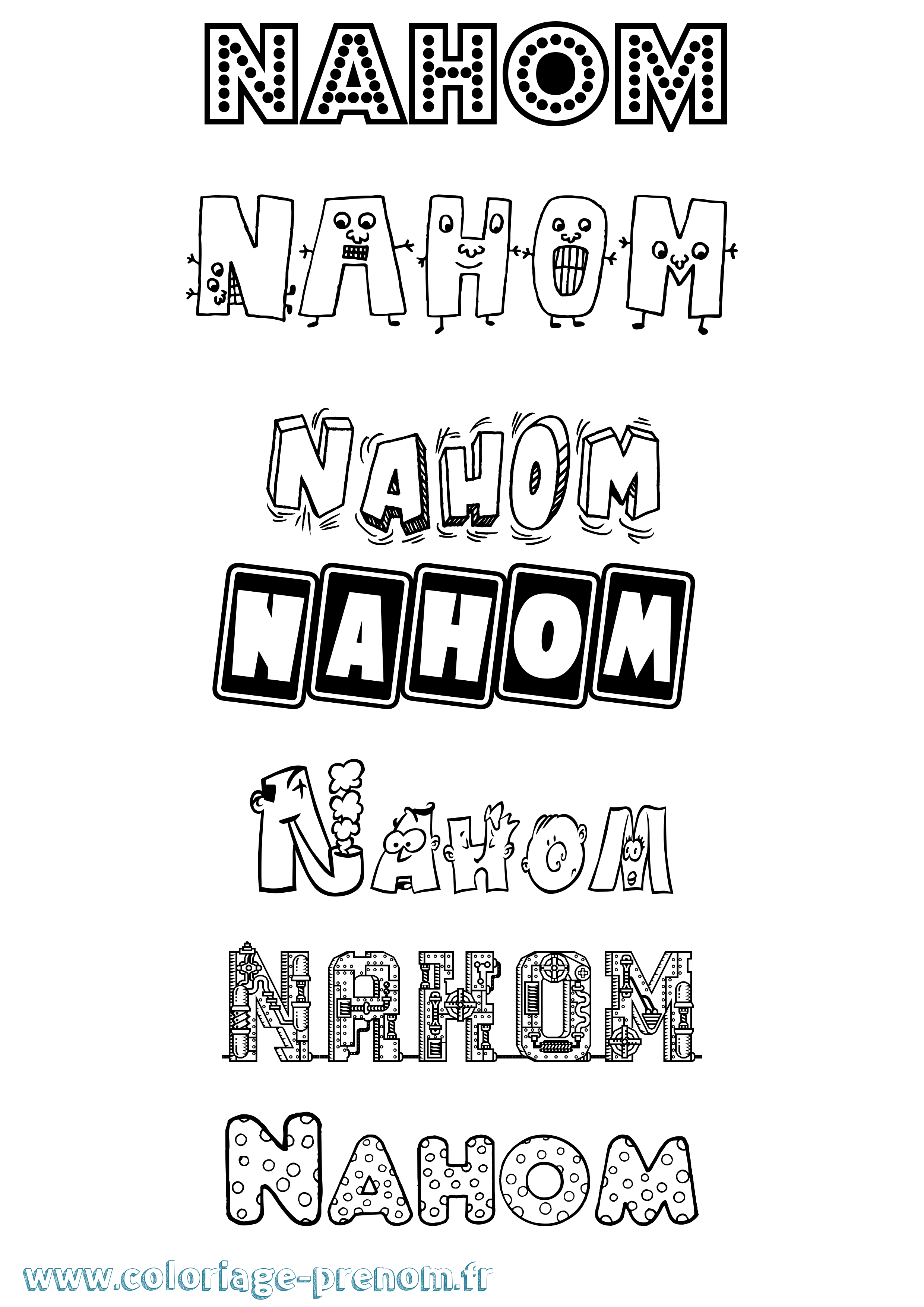 Coloriage prénom Nahom Fun