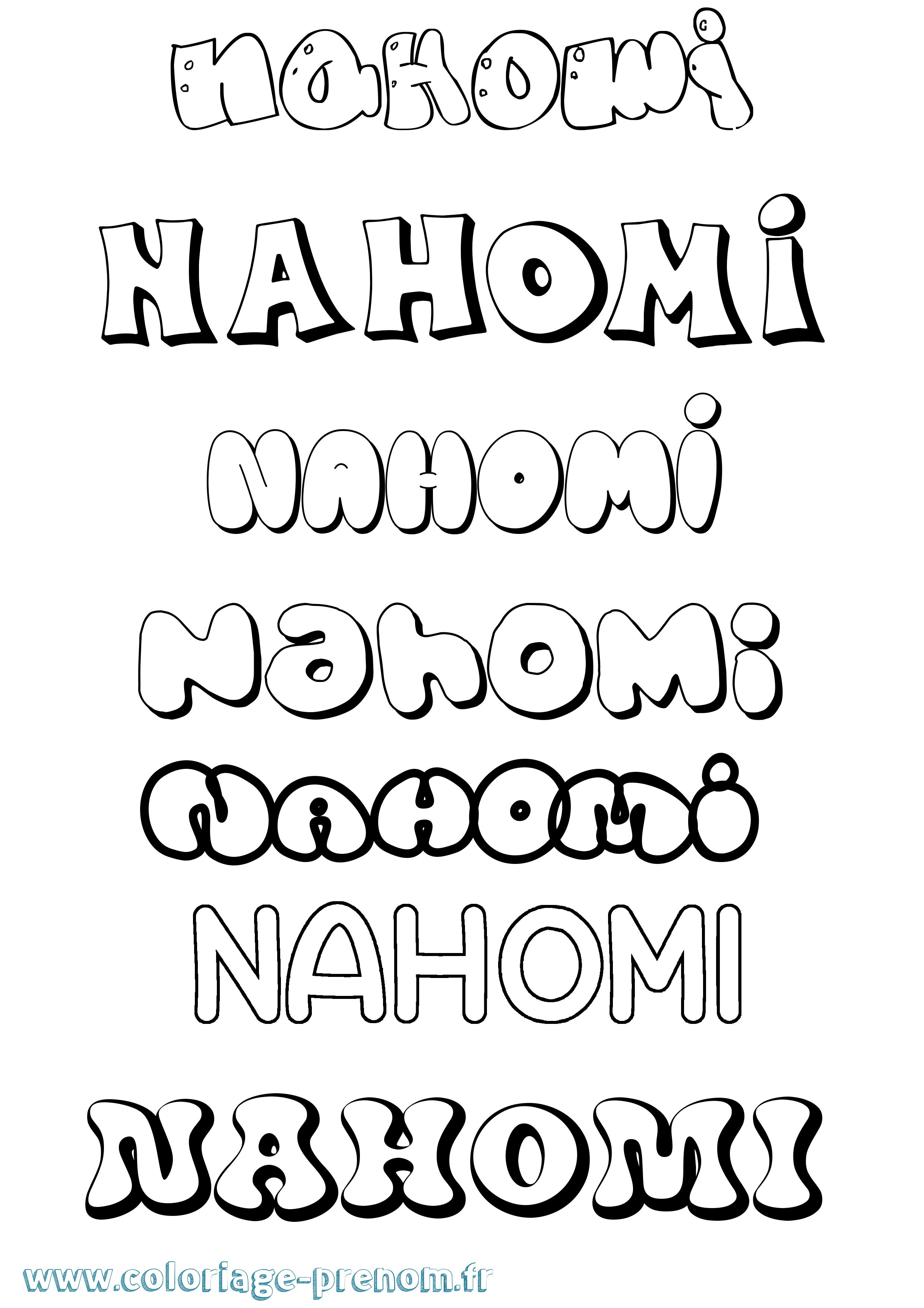 Coloriage prénom Nahomi Bubble