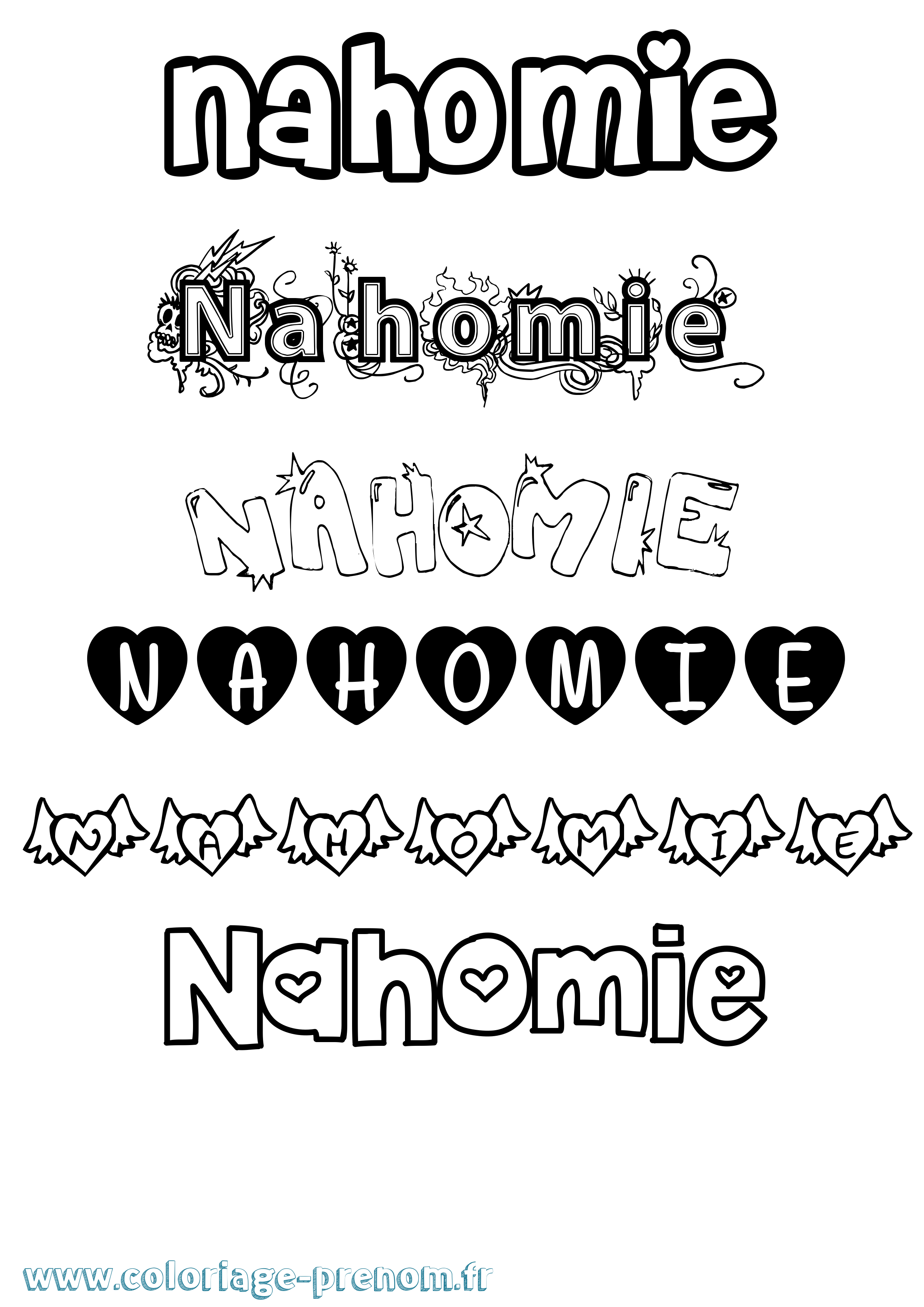 Coloriage Nahomie Girly Coloriage prénom Nahomie Girly
