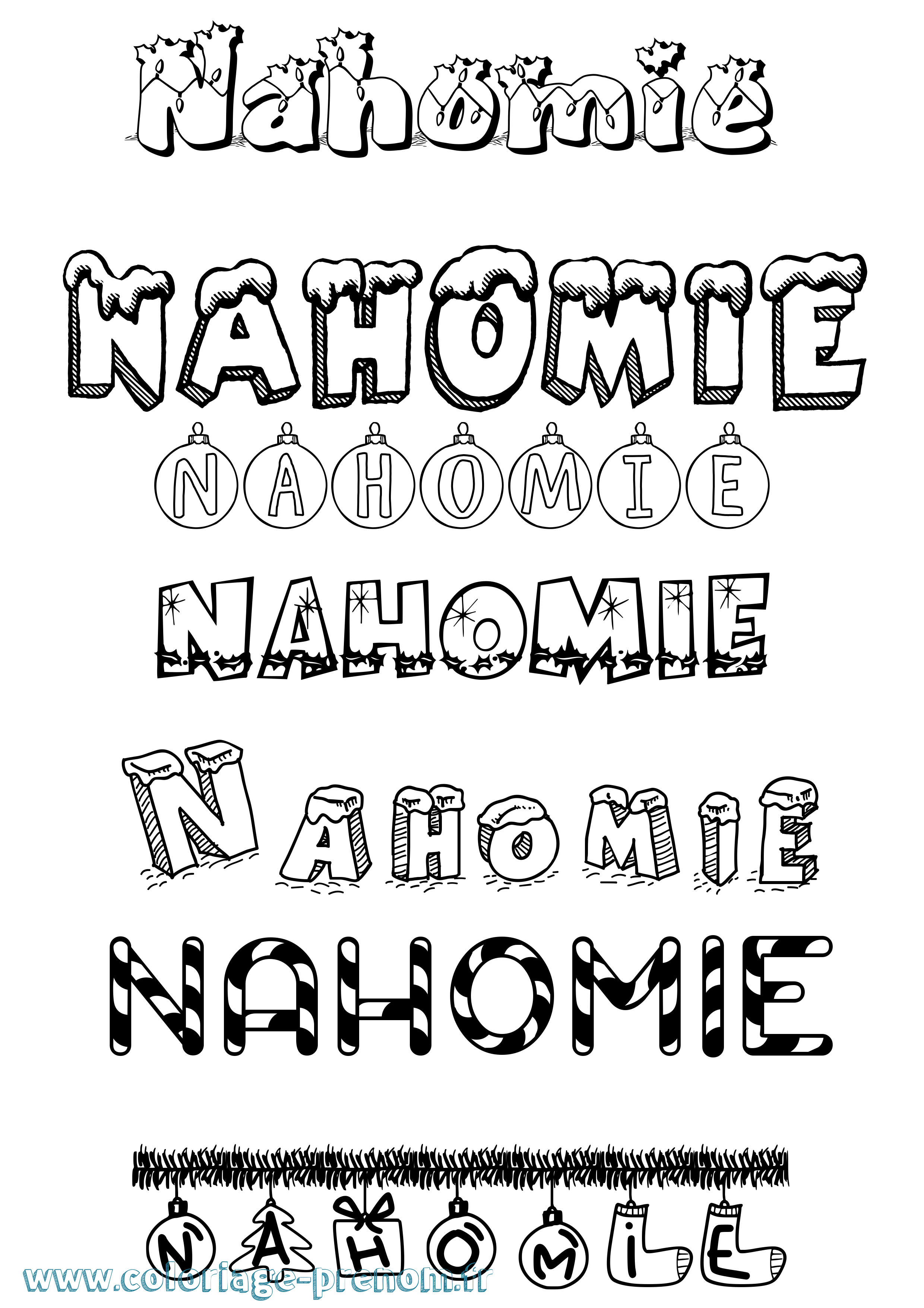 Coloriage Nahomie Noël Coloriage prénom Nahomie Noël