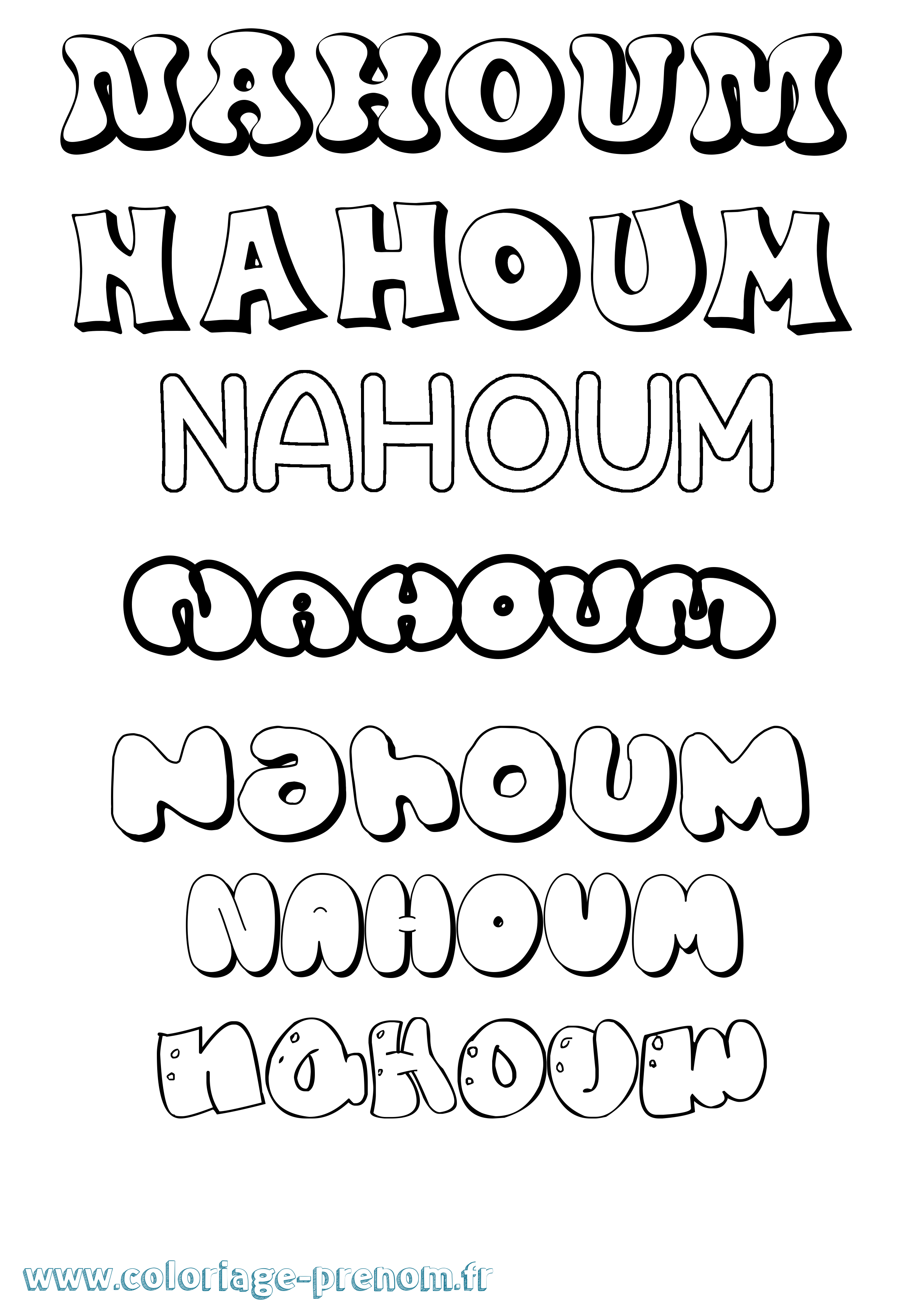 Coloriage prénom Nahoum Bubble