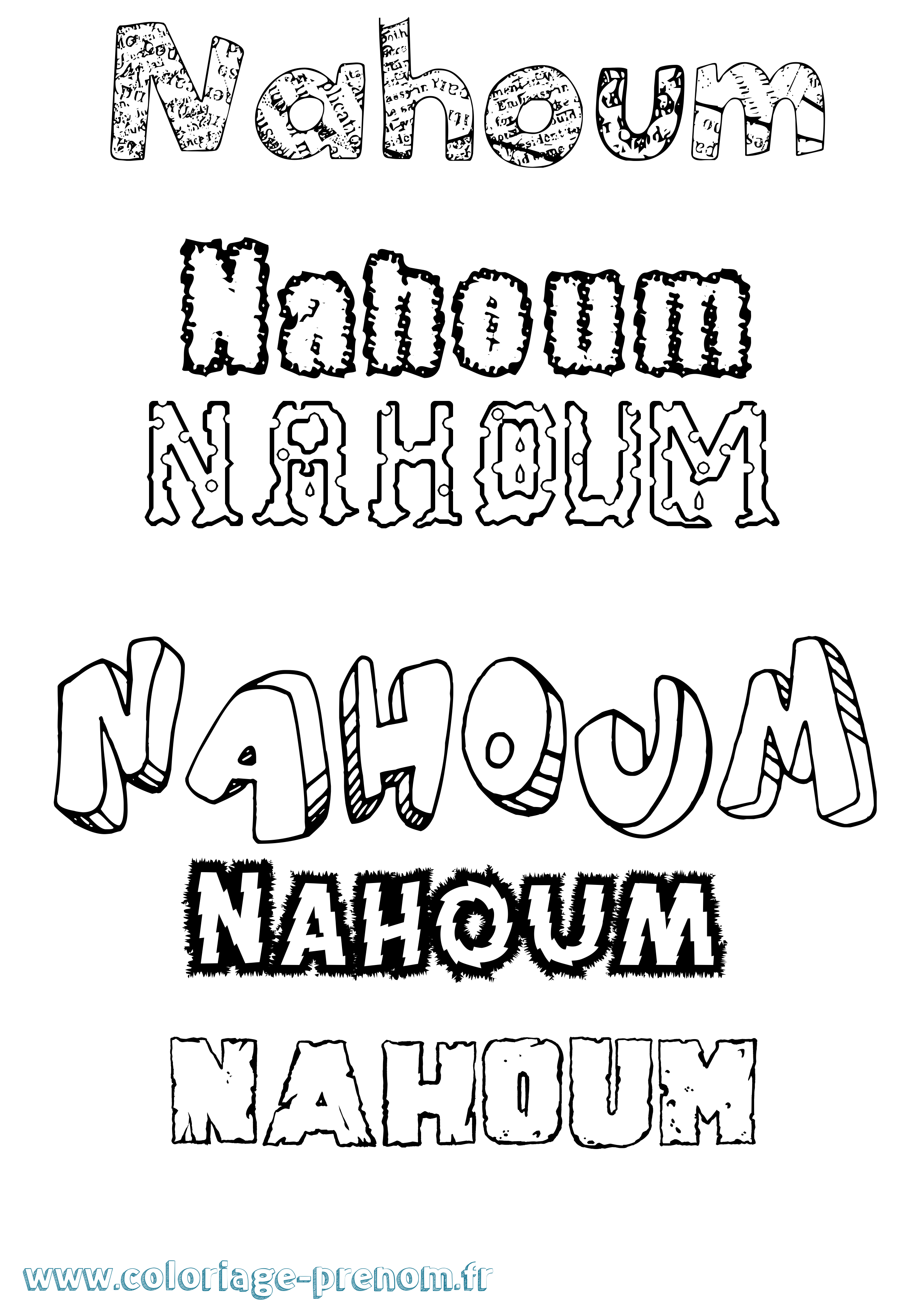 Coloriage prénom Nahoum Destructuré