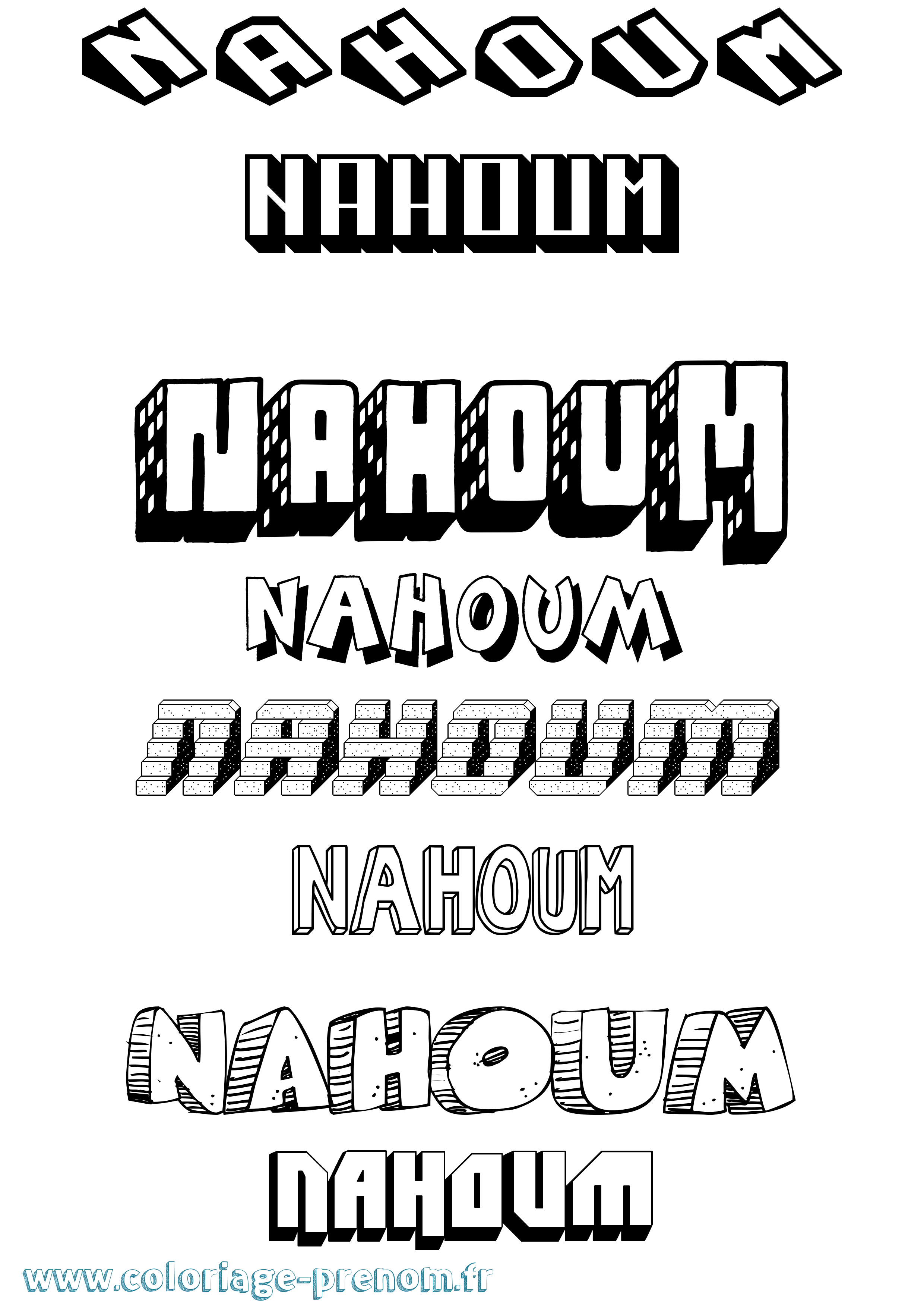Coloriage prénom Nahoum Effet 3D