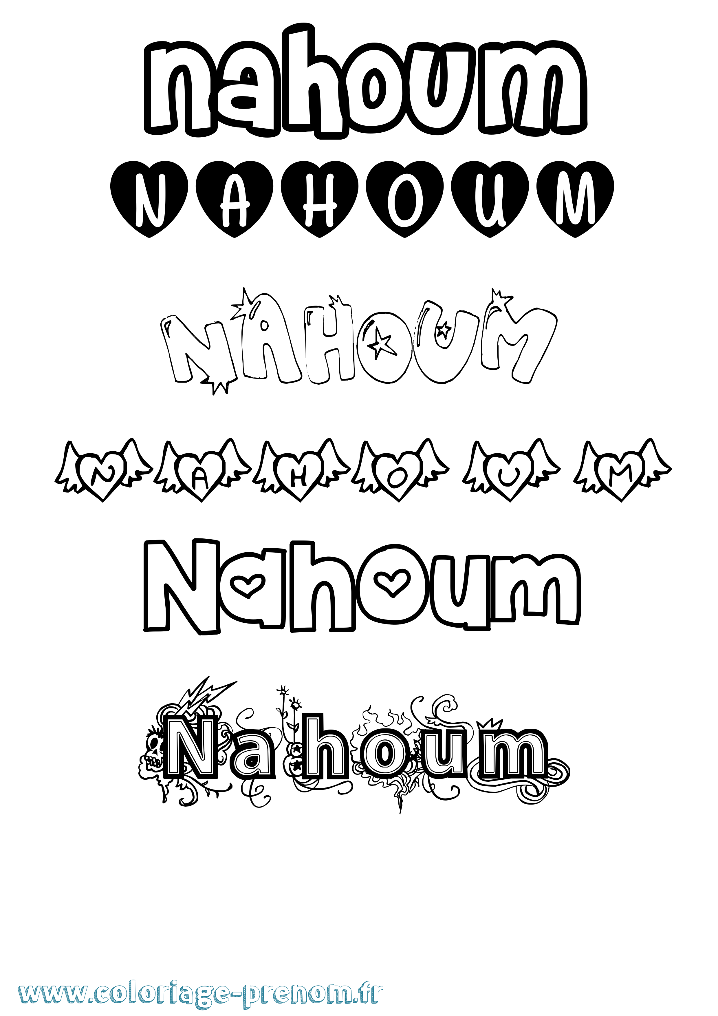 Coloriage prénom Nahoum Girly