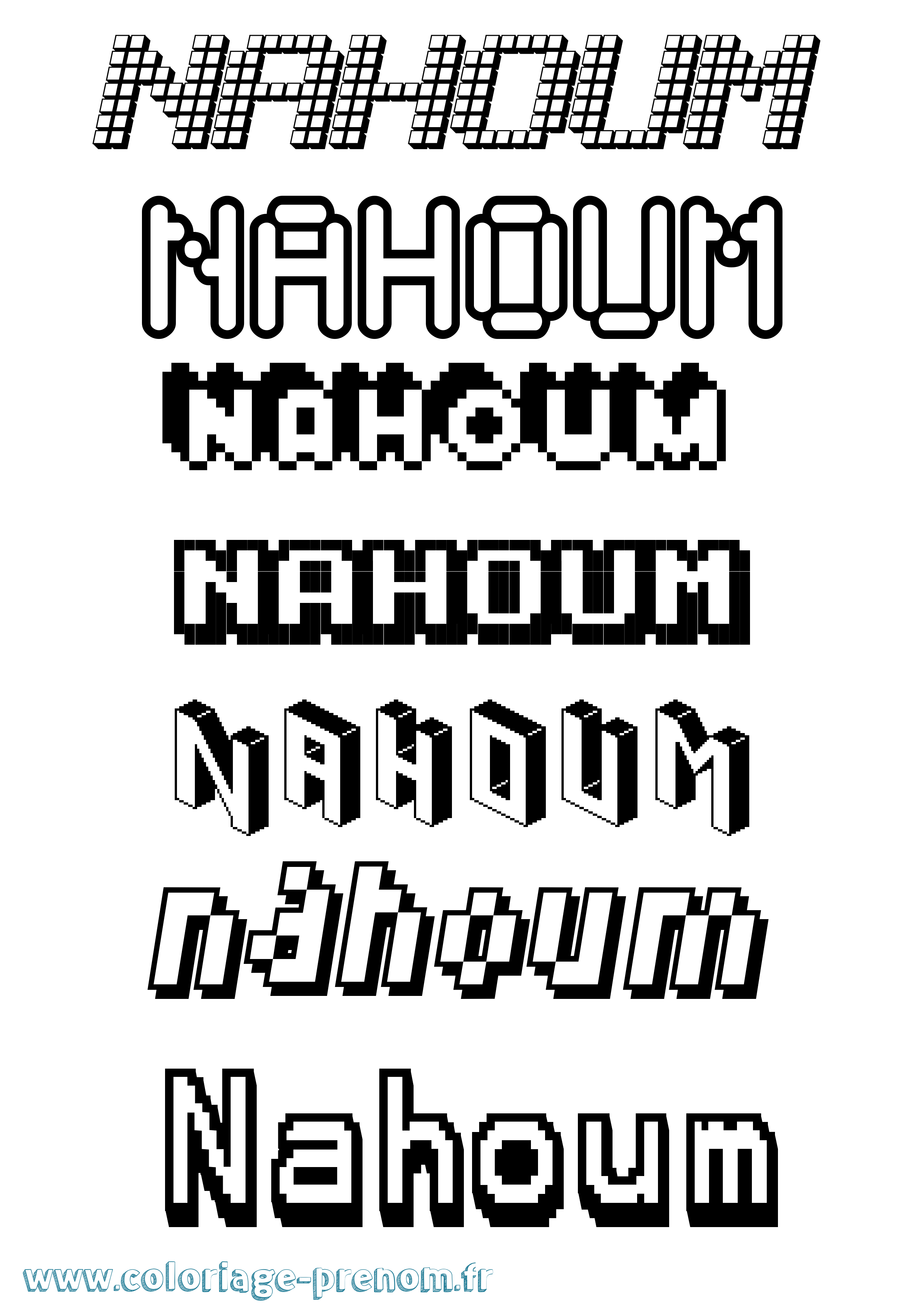 Coloriage prénom Nahoum Pixel