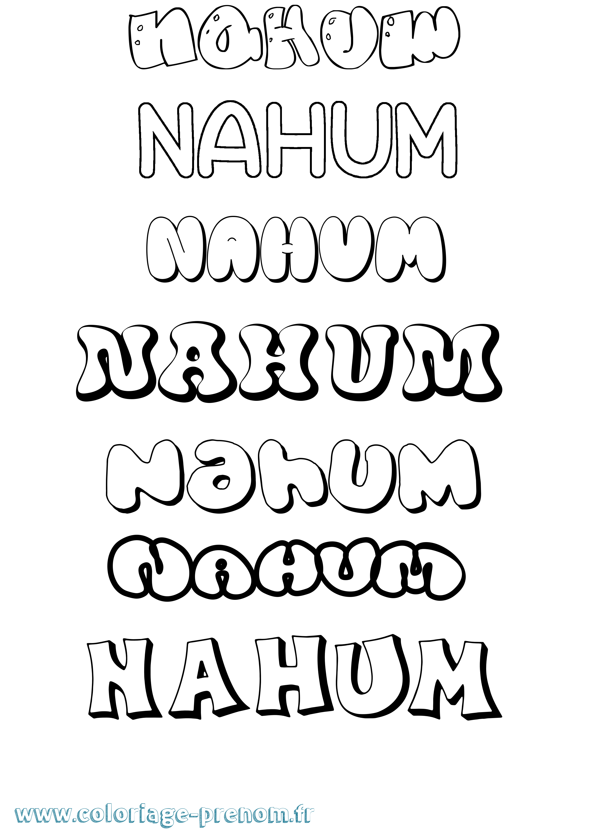 Coloriage prénom Nahum Bubble