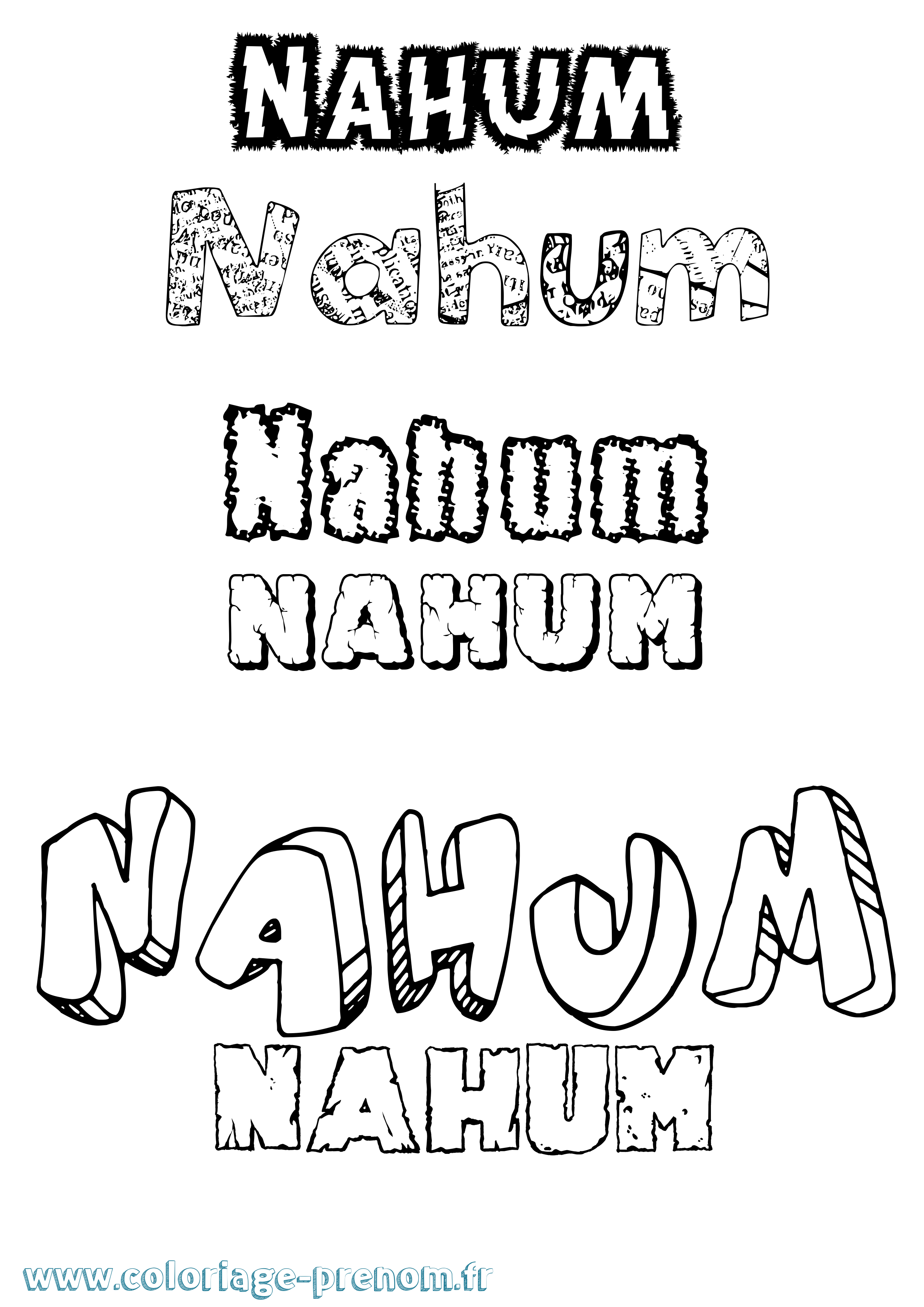 Coloriage prénom Nahum Destructuré