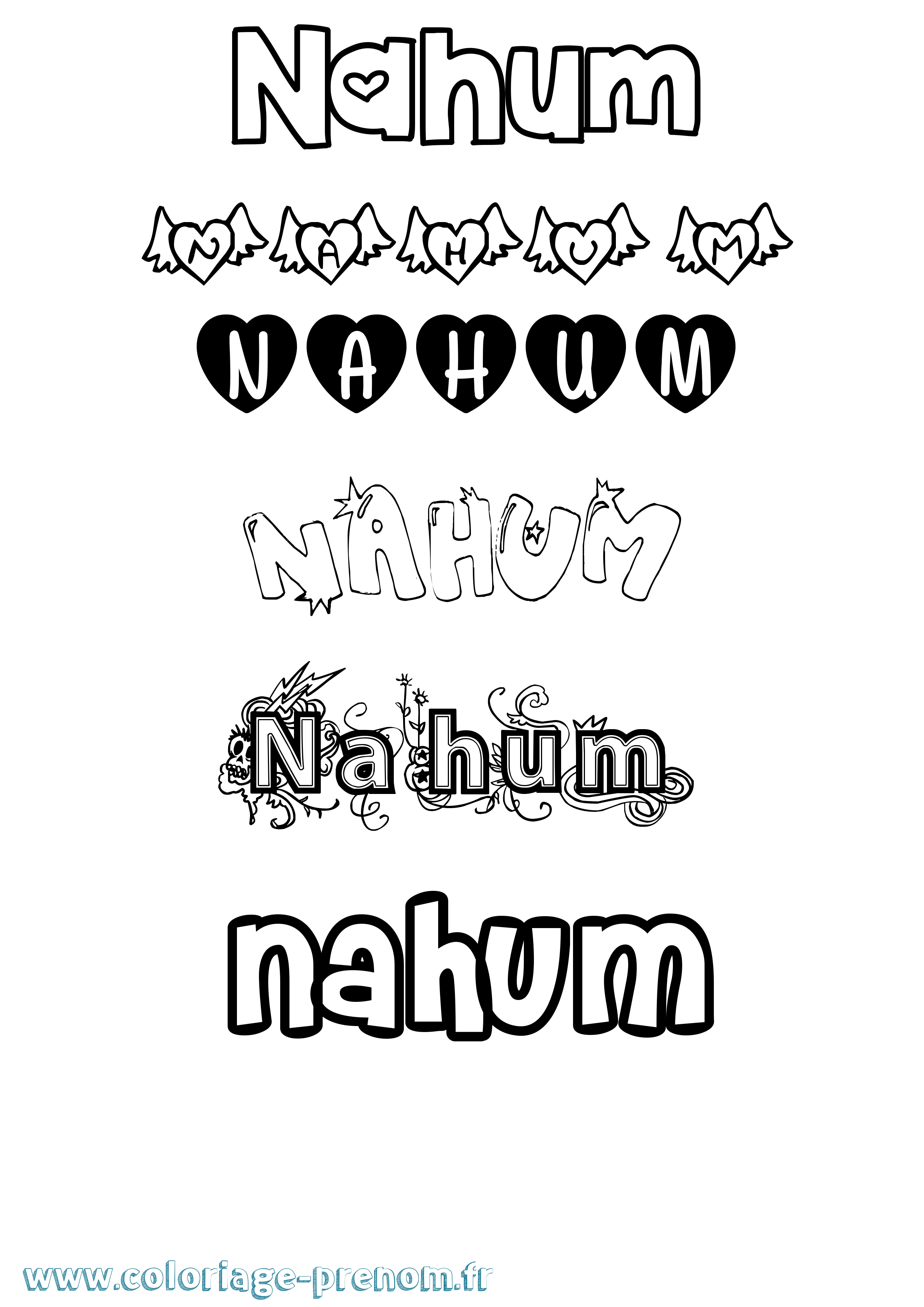 Coloriage prénom Nahum Girly