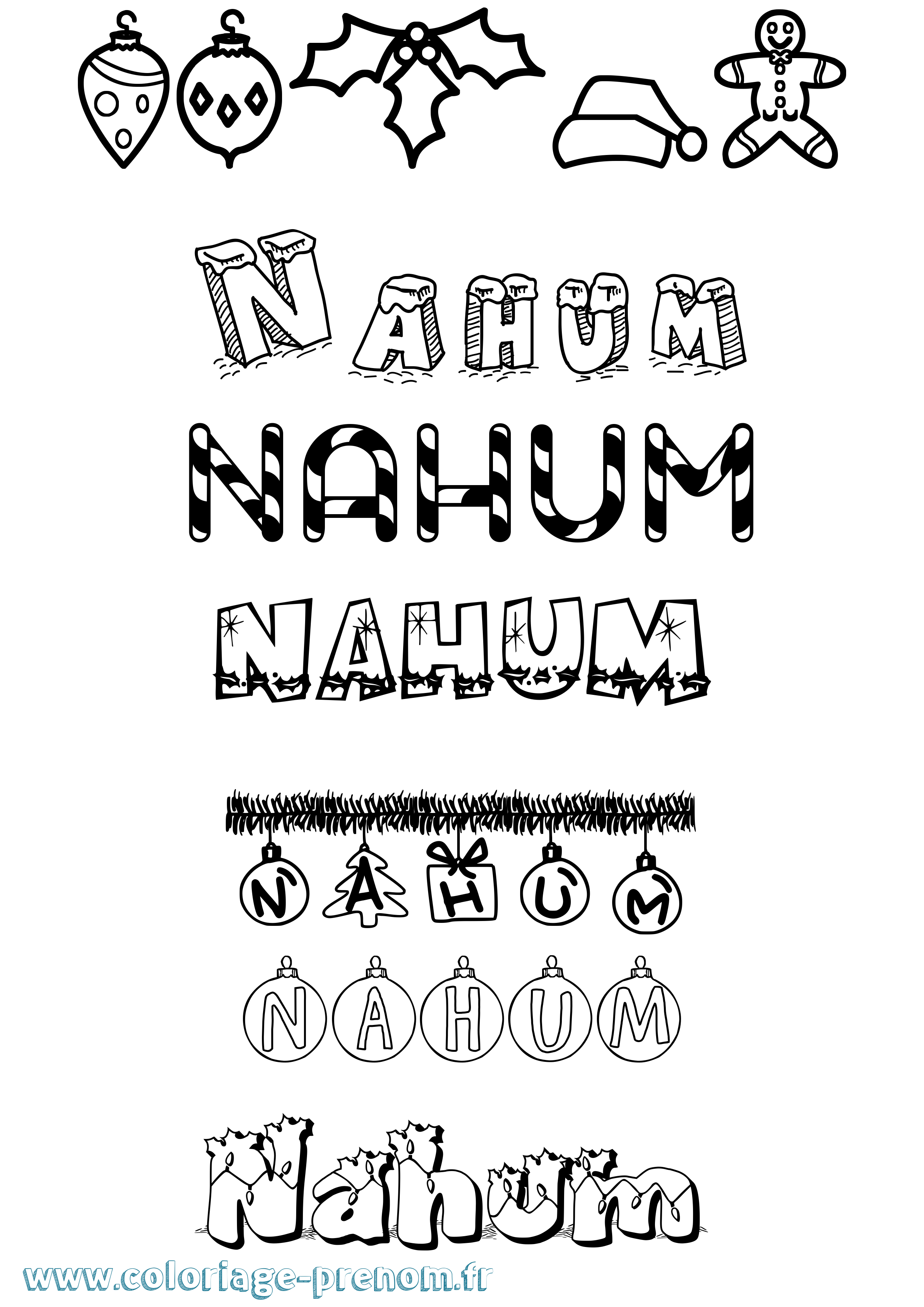 Coloriage prénom Nahum Noël
