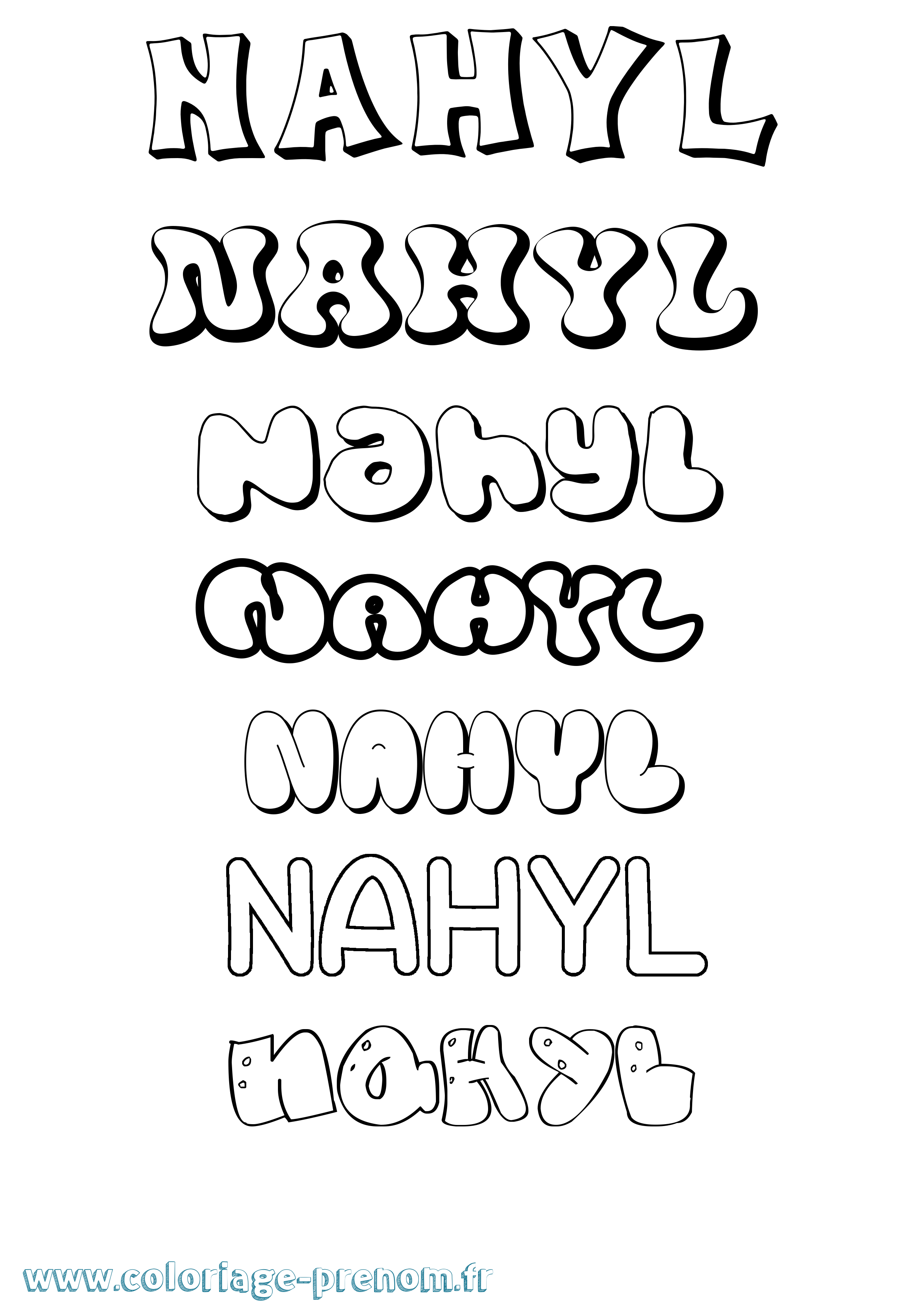 Coloriage prénom Nahyl Bubble