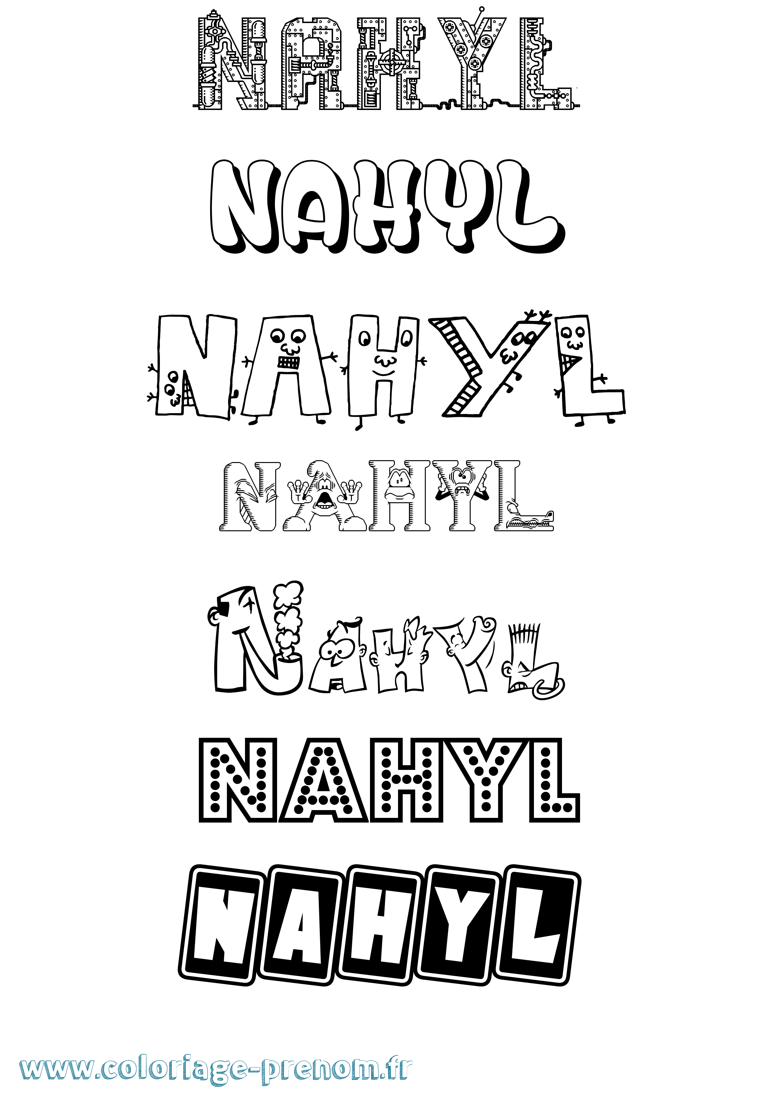 Coloriage prénom Nahyl Fun
