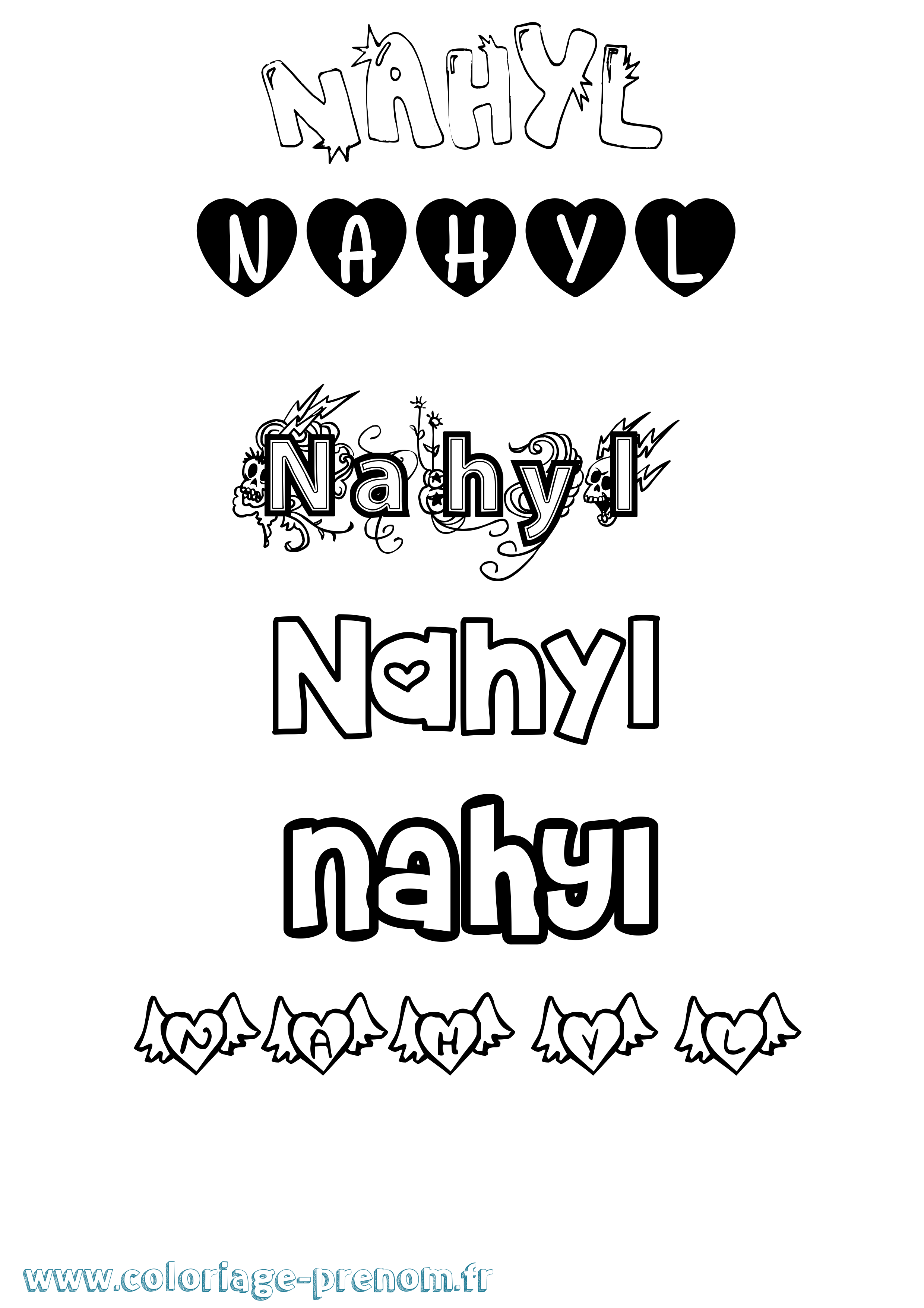 Coloriage prénom Nahyl Girly