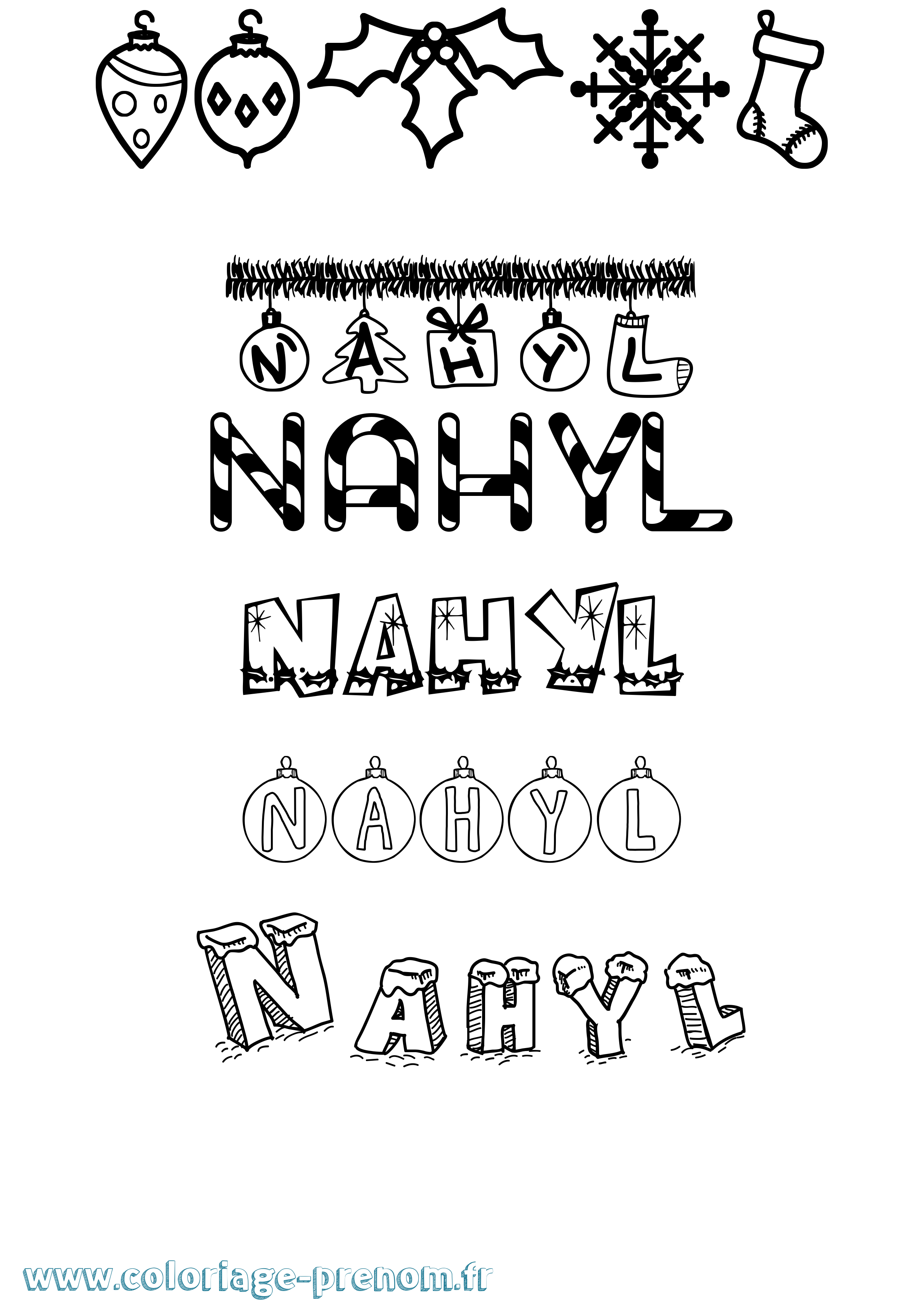 Coloriage prénom Nahyl Noël