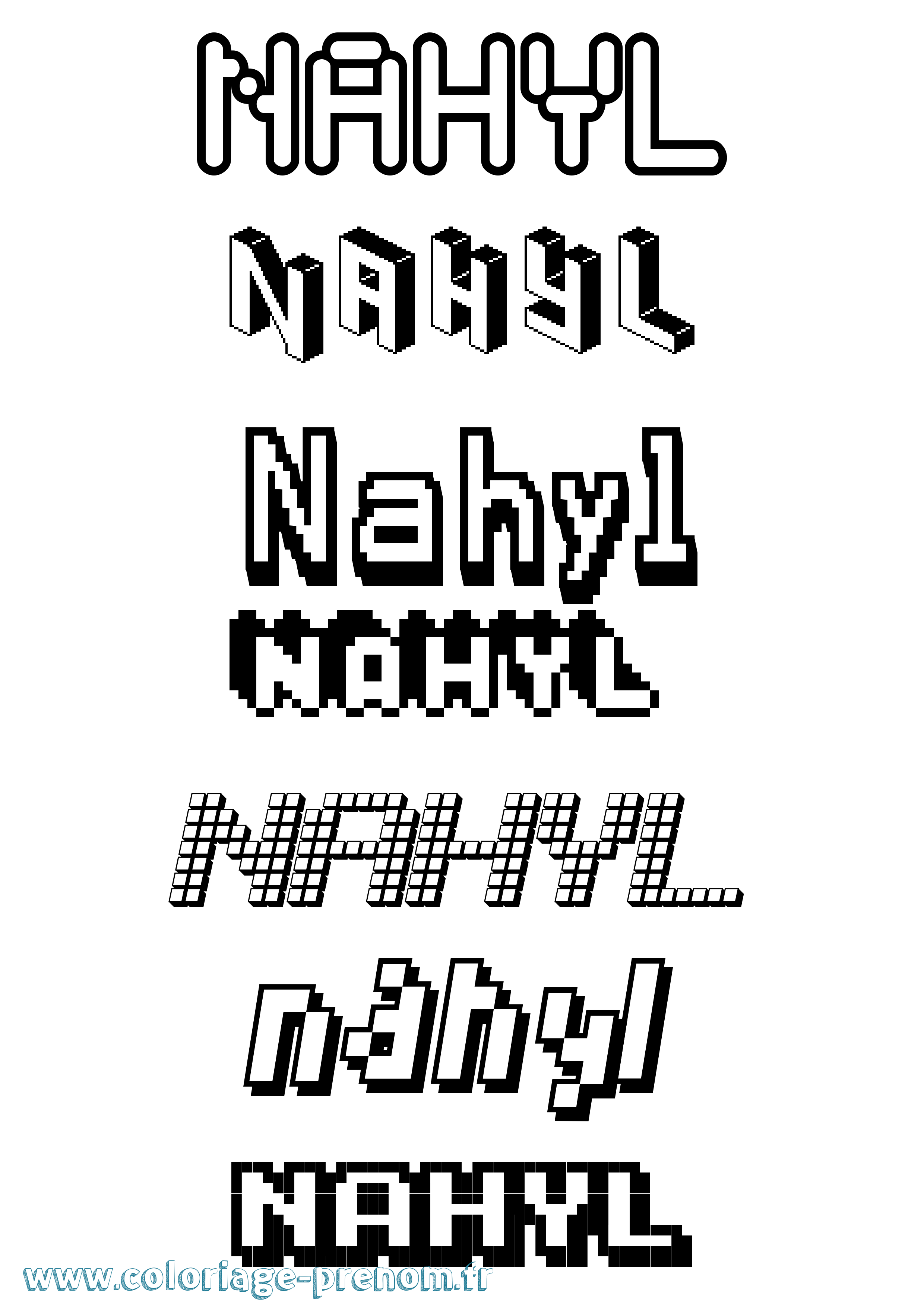 Coloriage prénom Nahyl Pixel