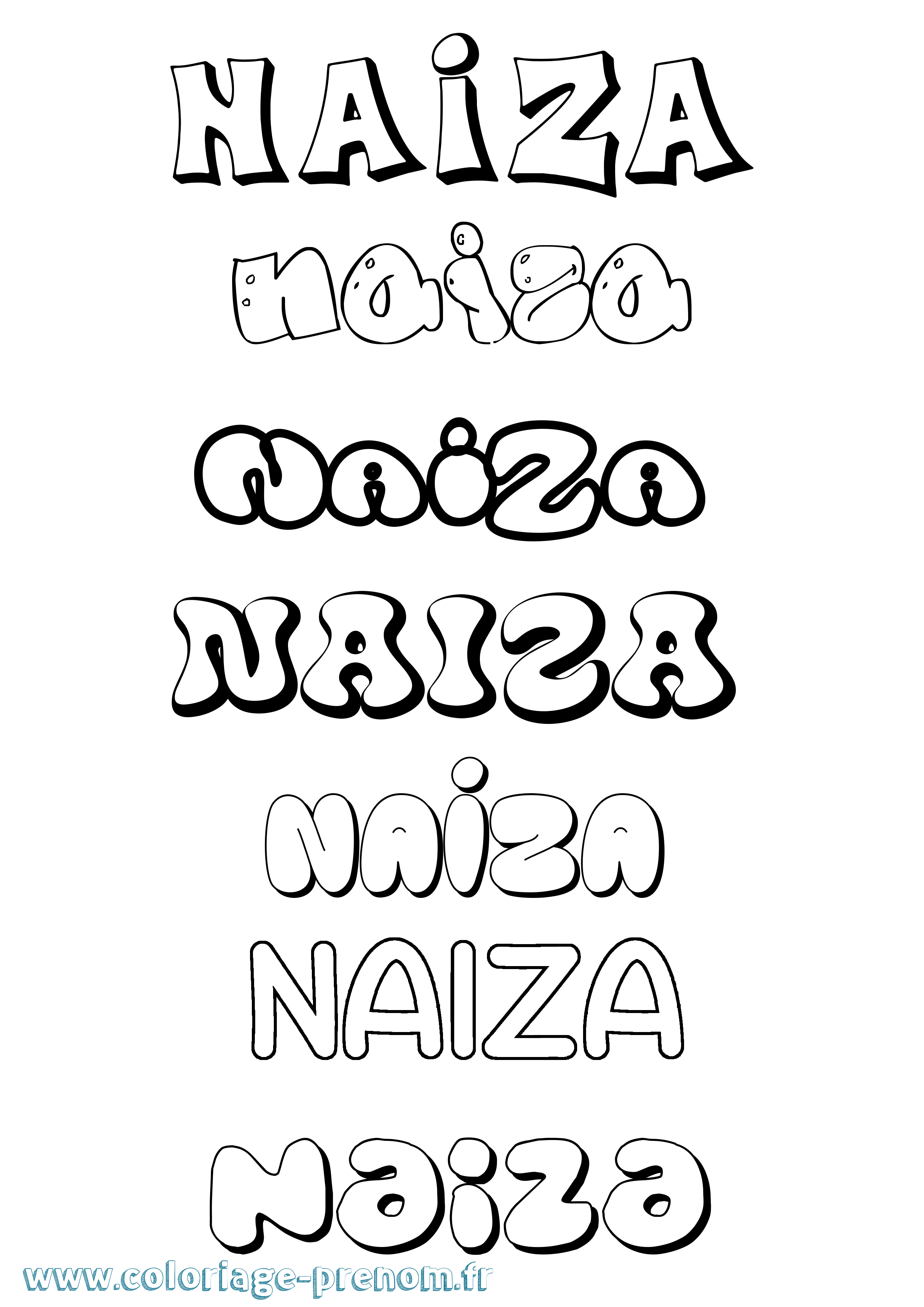 Coloriage prénom Naiza Bubble