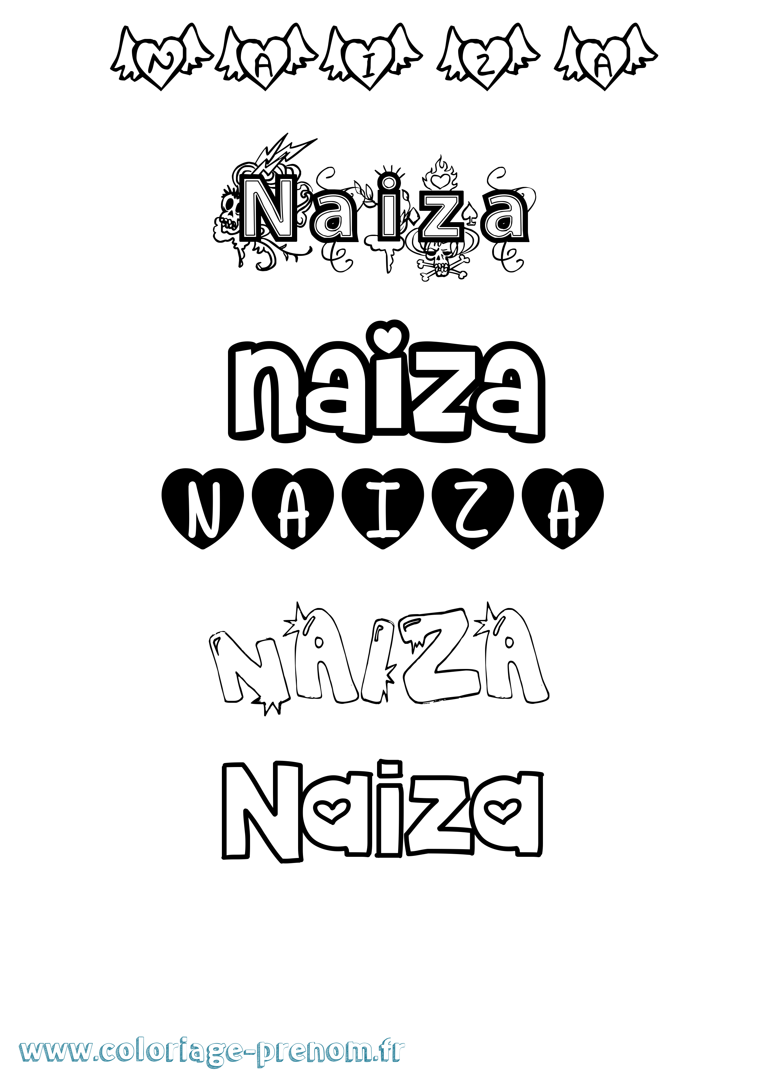 Coloriage prénom Naiza Girly